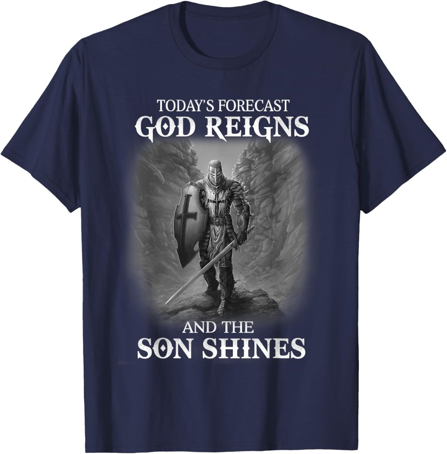 Christian Knight Templar Warrior Of God Reigns The Son Shine T-Shirt - T-Shirt | Navy