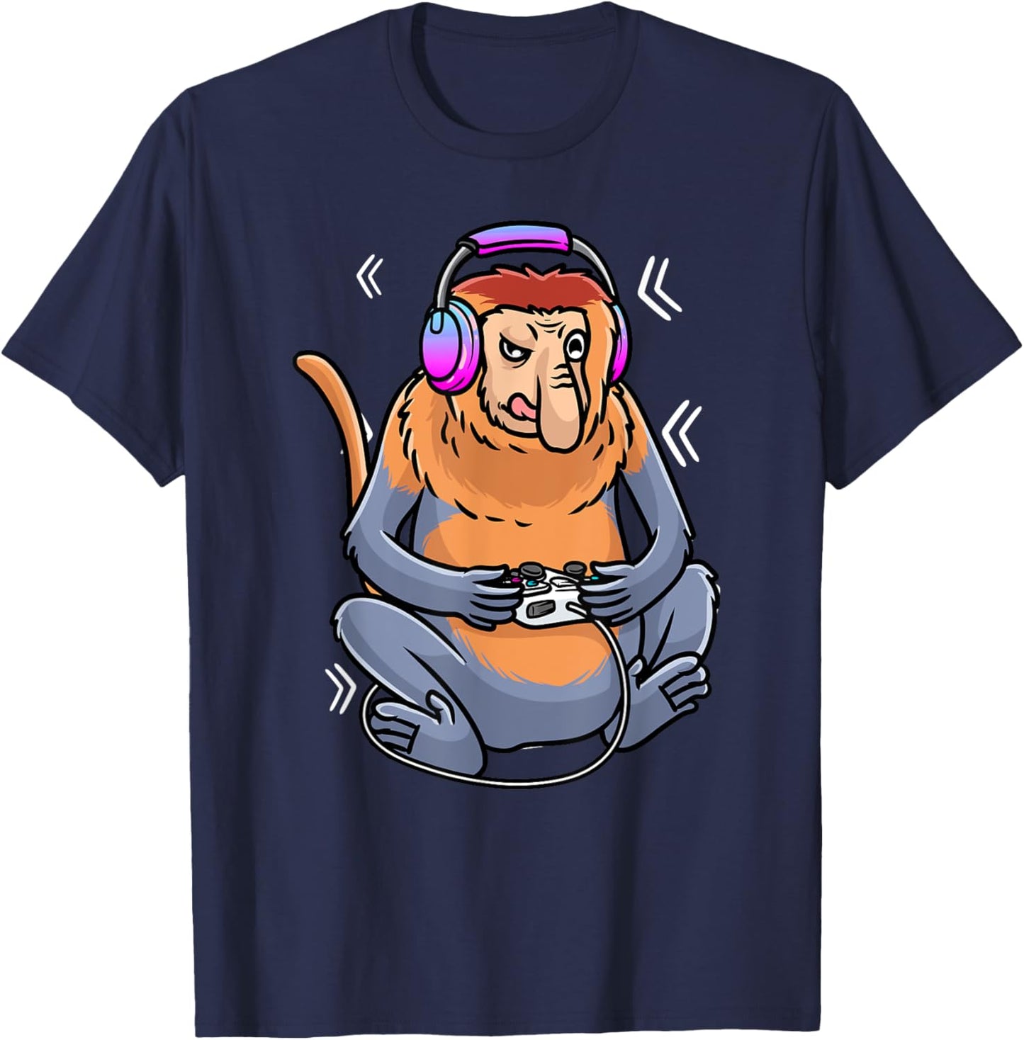 Proboscis Monkey Video Game Gaming Gamer Long-Nosed Monkey T-Shirt - T-Shirt | Navy