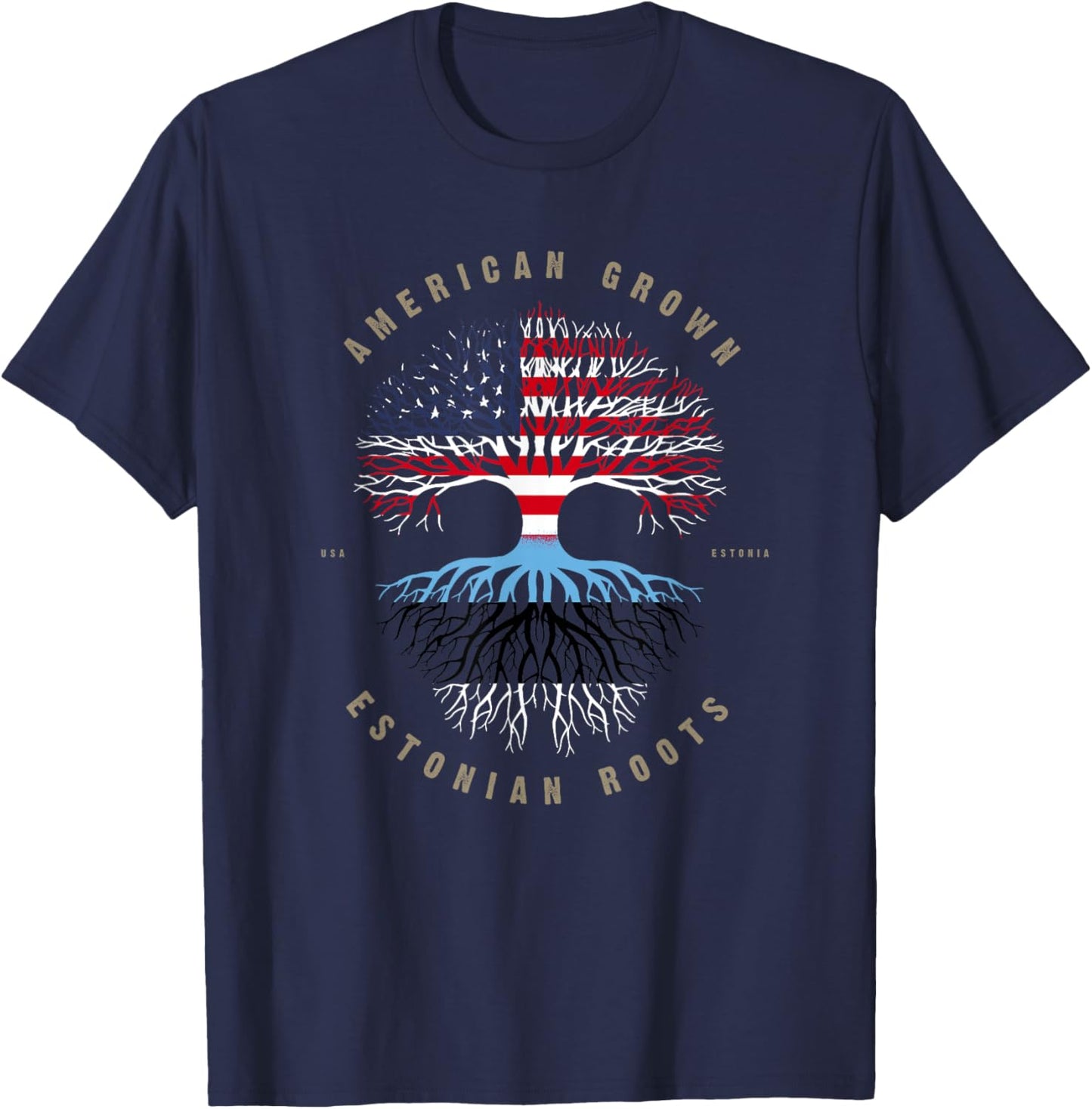 American Grown Estonian Roots Estonia Flag T-Shirt - T-Shirt | Navy