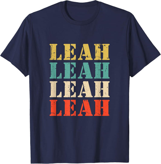 Leah Retro Names Vintage Style Personalized For Leah T-Shirt - T-Shirt | Navy