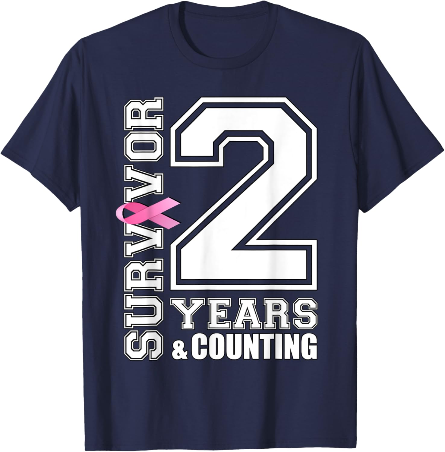 2 Years Breast Cancer Survivor Pink Ribbon Gifts T-Shirt - T-Shirt | Navy