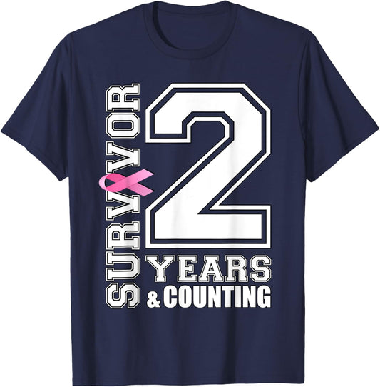 2 Years Breast Cancer Survivor Pink Ribbon Gifts T-Shirt - T-Shirt | Navy
