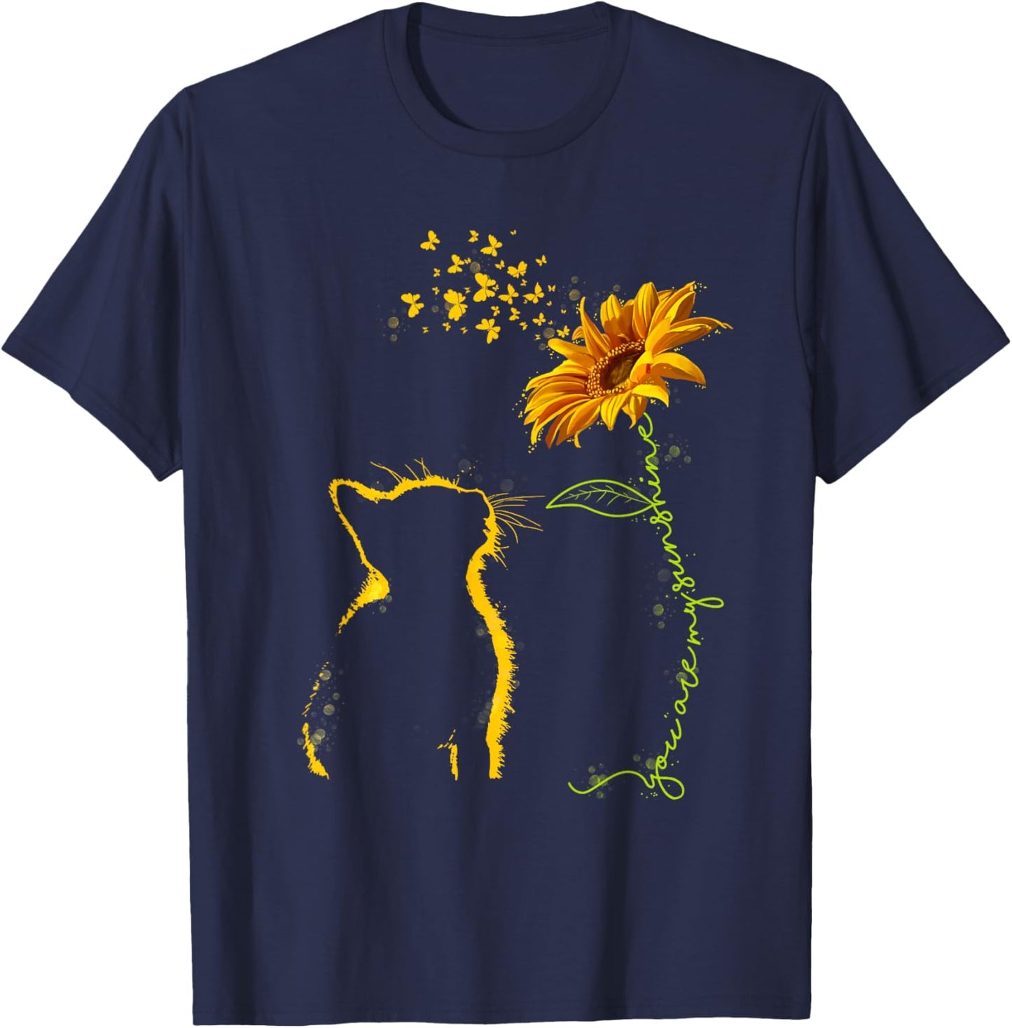 Sitting Yellow Kitten Sunflower Fragrance Butterfly T-Shirt - T-Shirt | Navy