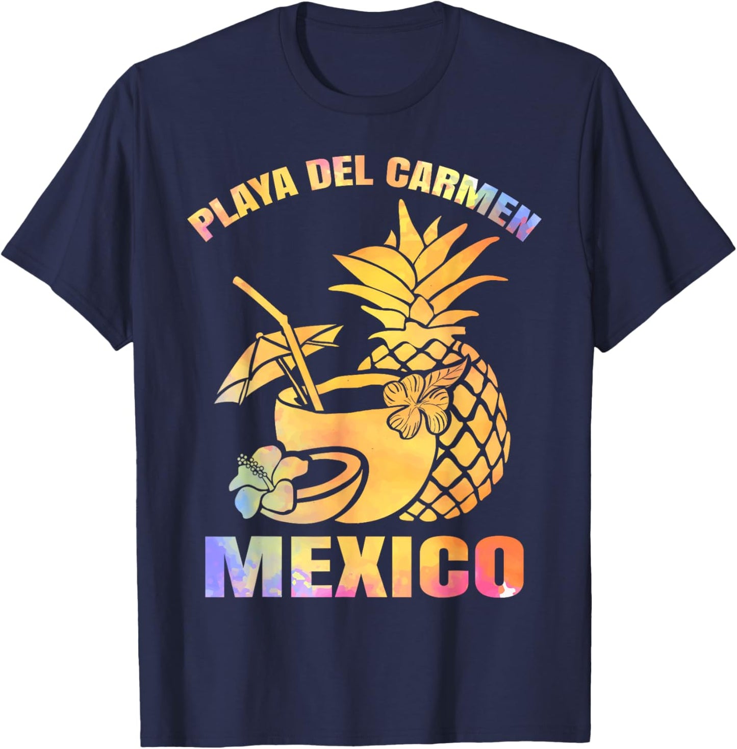 Summer Vacation Retro Sunset Mexico Playa Del Carmen Beach T-Shirt - T-Shirt | Navy