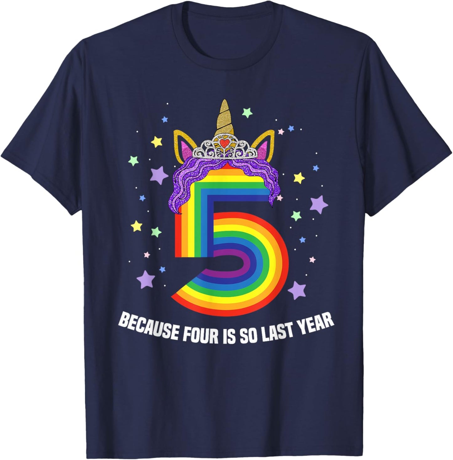 5 Years Old Birthday Girl Unicorn Rainbow 5th Birthday Gift T-Shirt - T-Shirt | Navy