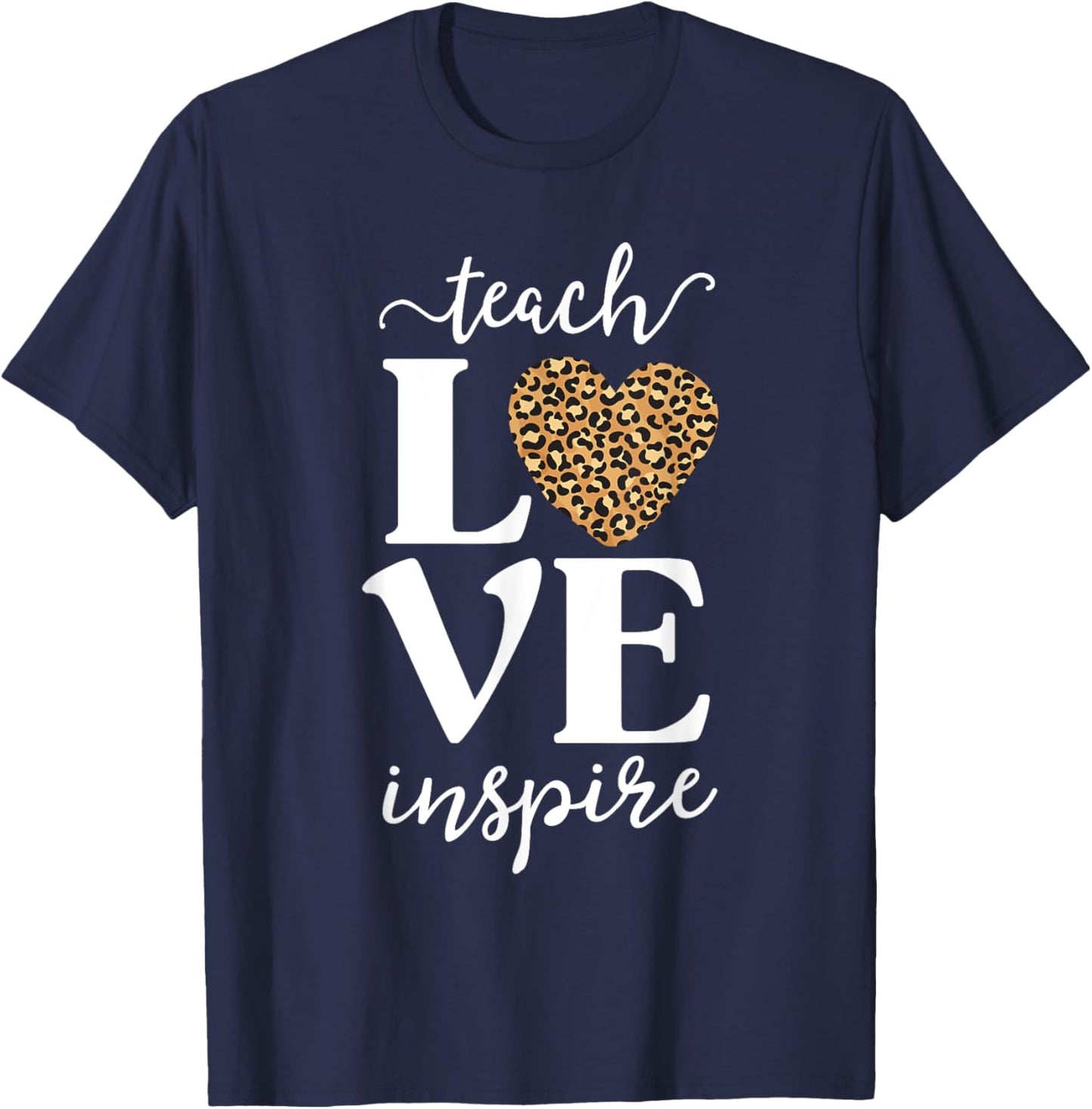 Love Leopard Print Teacher Cheetah School Inspire Teach Women Girls Kids T-Shirt - T-Shirt | Navy