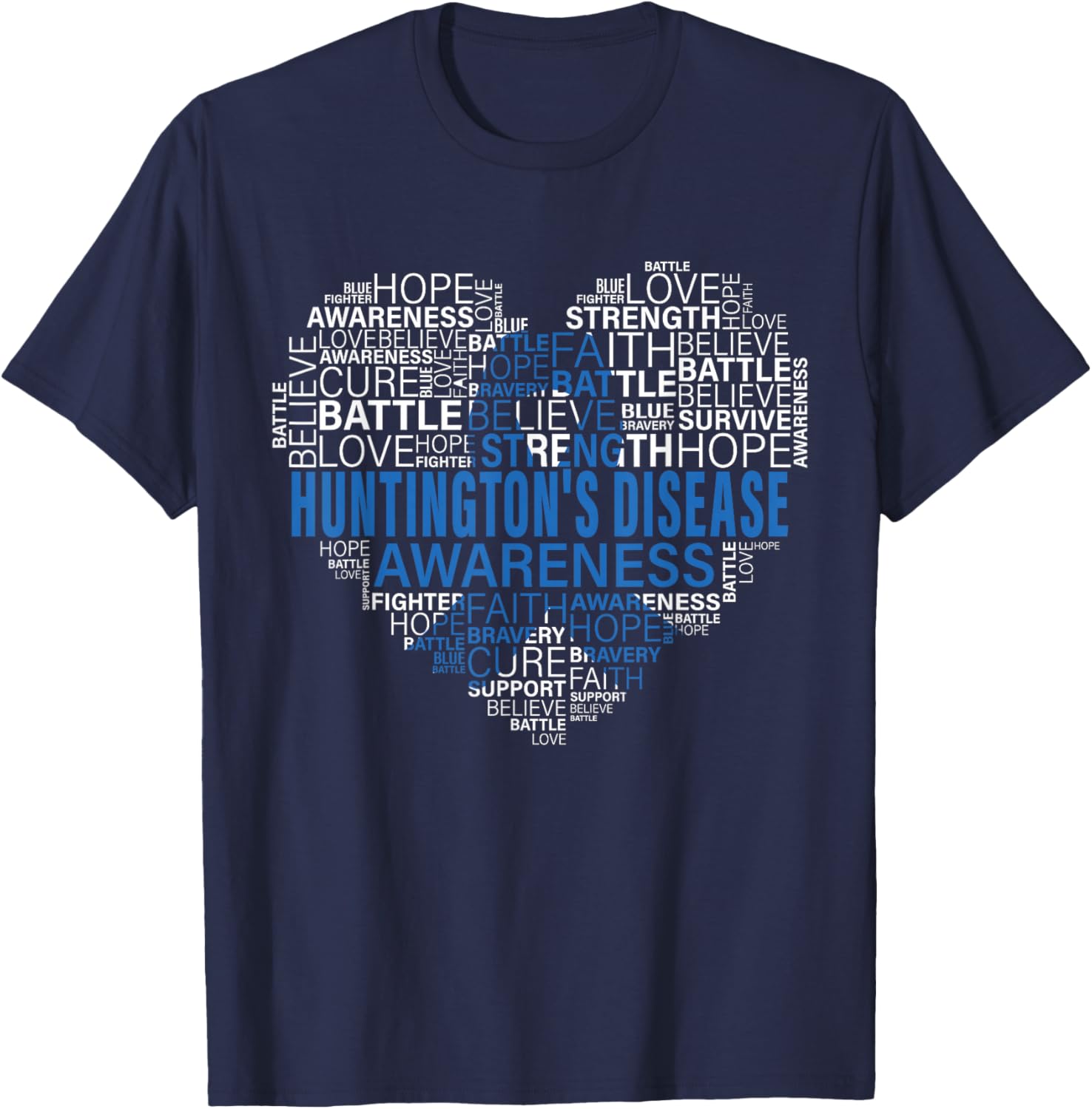 Huntington's Disease Awareness Hope Support Strong Warrior T-Shirt - T-Shirt | Navy