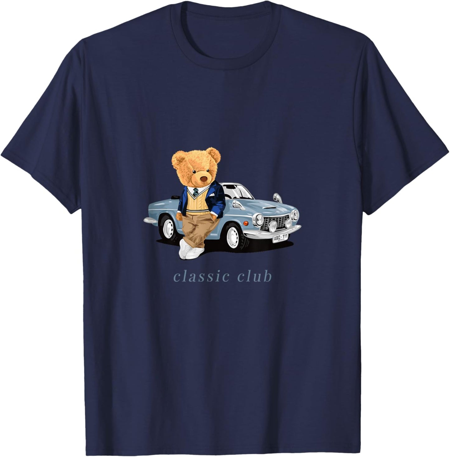 Enjoy Cool Teddy Bear with Classic Car Graphic Designs Fun Small T-Shirt - T-Shirt | Navy