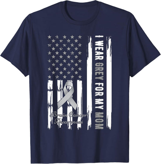 I Wear Grey For My Mom Brain Cancer Awareness T-Shirt - T-Shirt | Navy