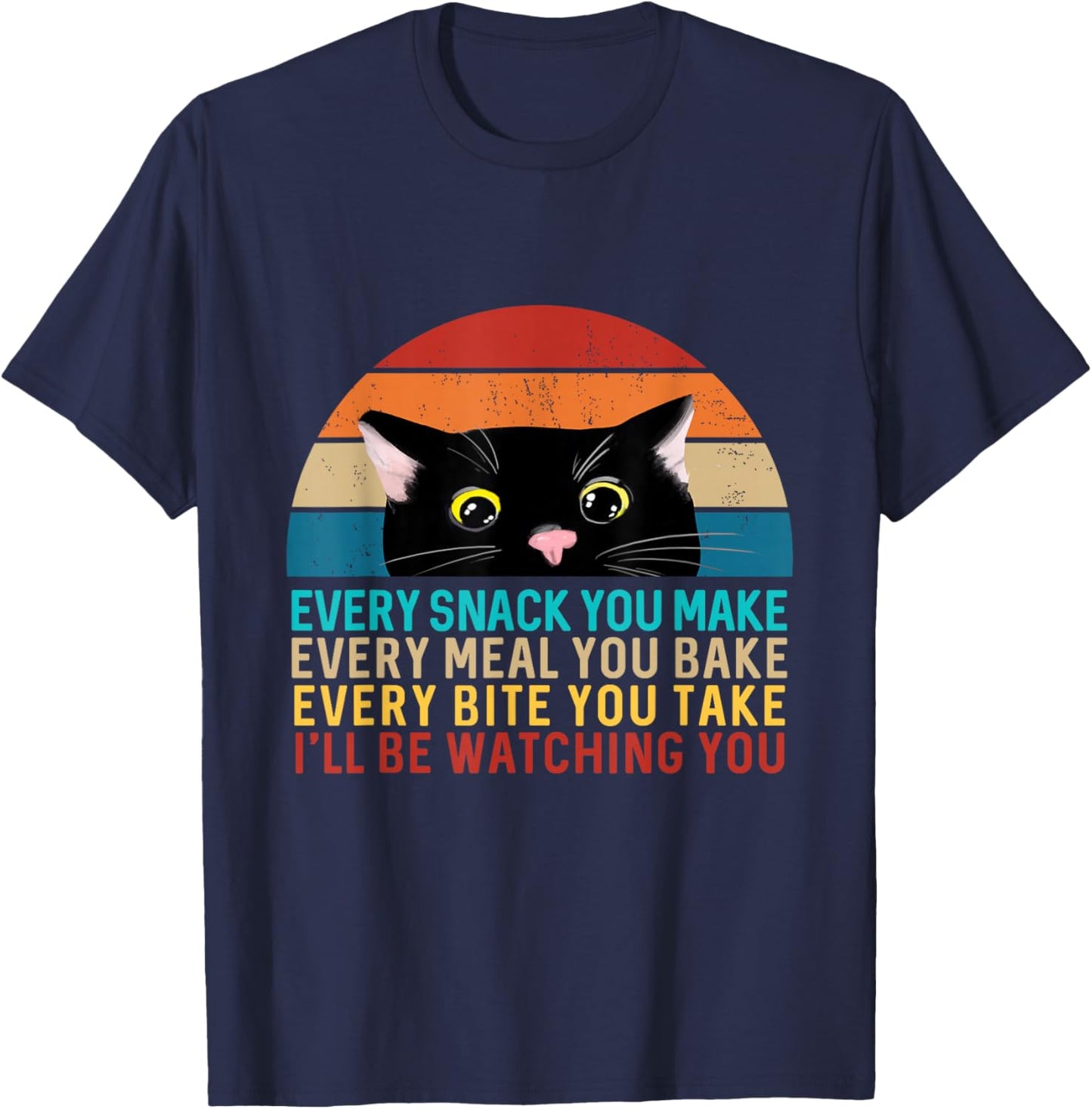 Black Cat Themed Every Snack You Make Retro Peeking Cat T-Shirt - T-Shirt | Navy