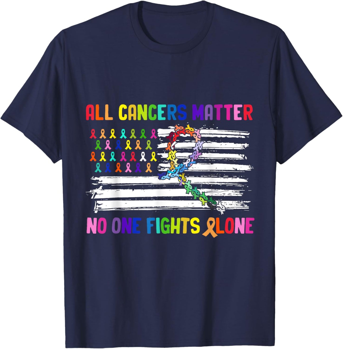 No One Fights Cancer Alone US Flag T-Shirt - T-Shirt | Navy
