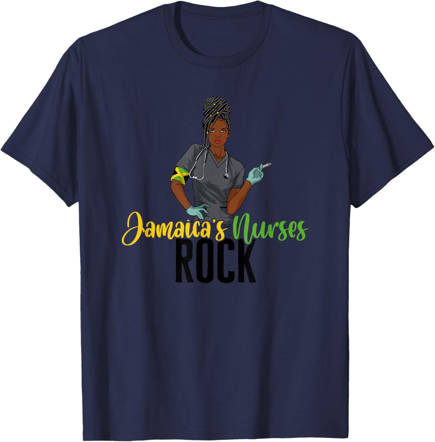 Jamaica Nurses Appreciation Black RN LPN Nurse Rock T-Shirt - T-Shirt | Navy