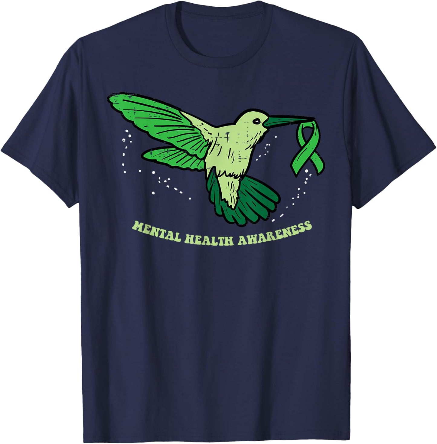Mental Health Ribbon Bird Aware Hummingbird Men Women Kids T-Shirt - T-Shirt | Navy