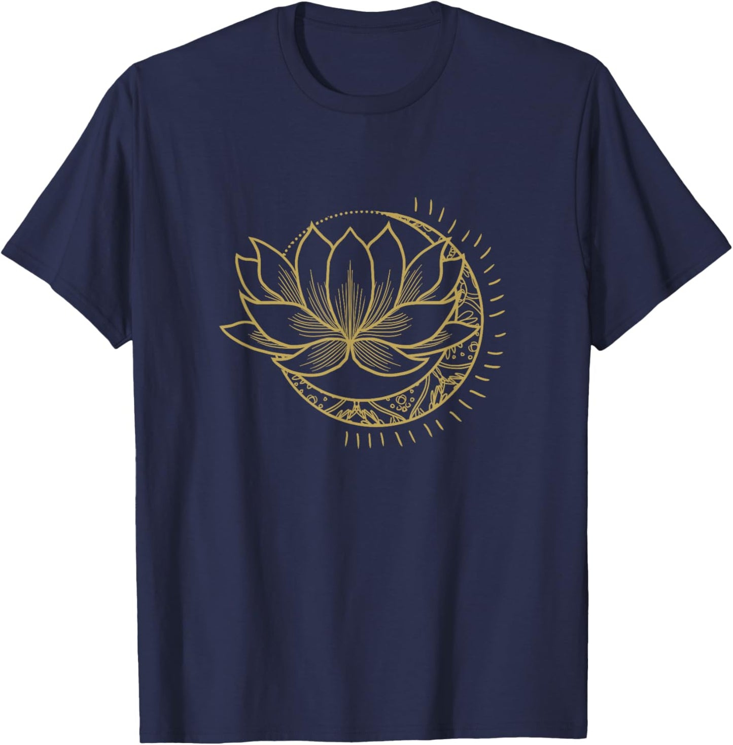 Minimal Crescent Moon Lotus Flower Space Yoga Meditation Art T-Shirt - T-Shirt | Navy