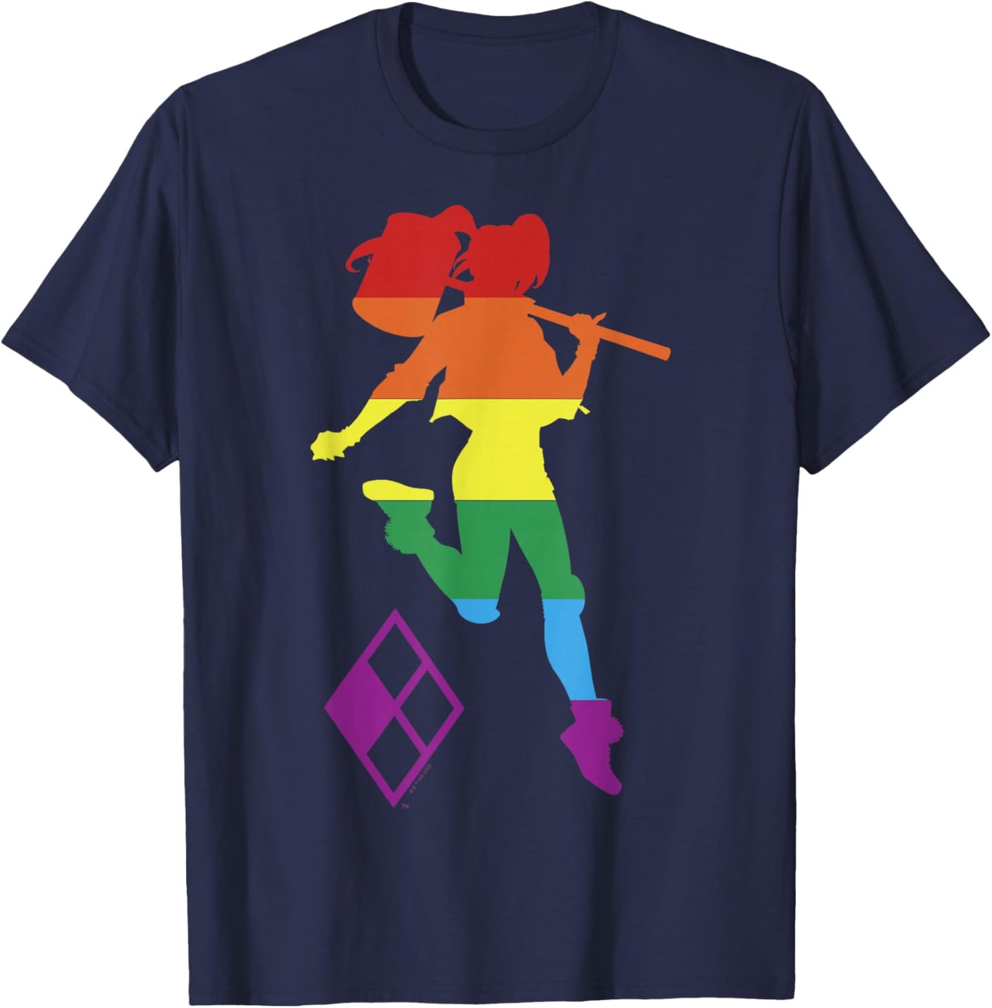DC Comics Pride Justice League Harley Quinn Rainbow Stripe T-Shirt - T-Shirt | Navy