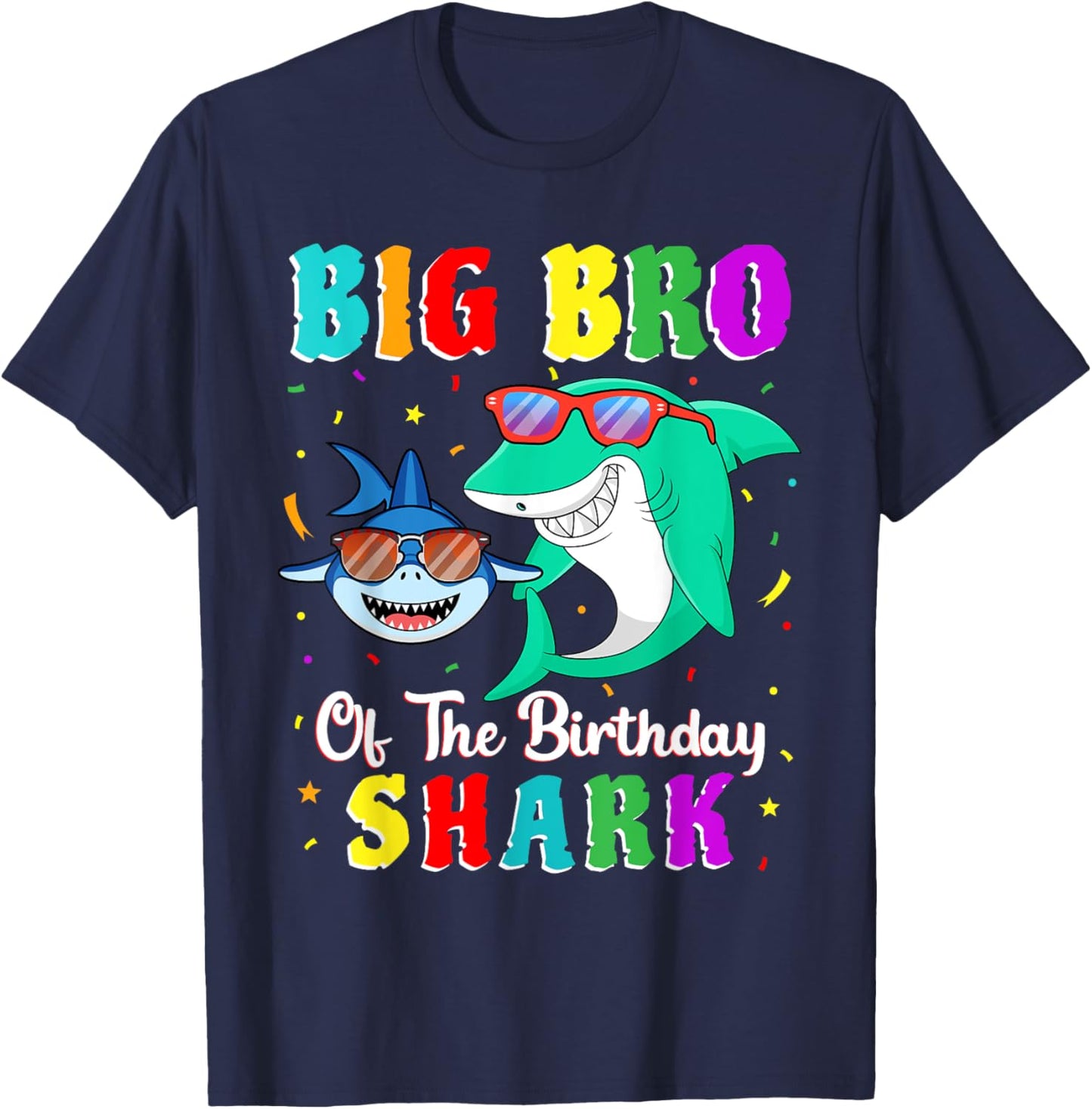 Big Bro Of The Shark Birthday Family Birthday Little Brother T-Shirt - T-Shirt | Navy