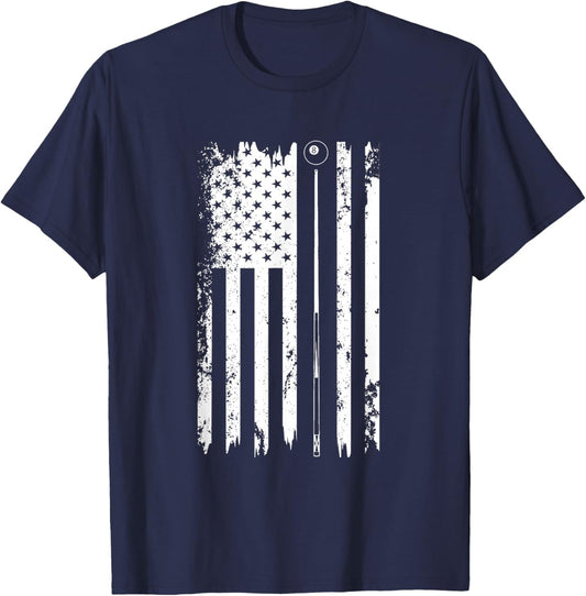 American Flag Billiard Vintage Pool Balls Player T-Shirt - T-Shirt | Navy
