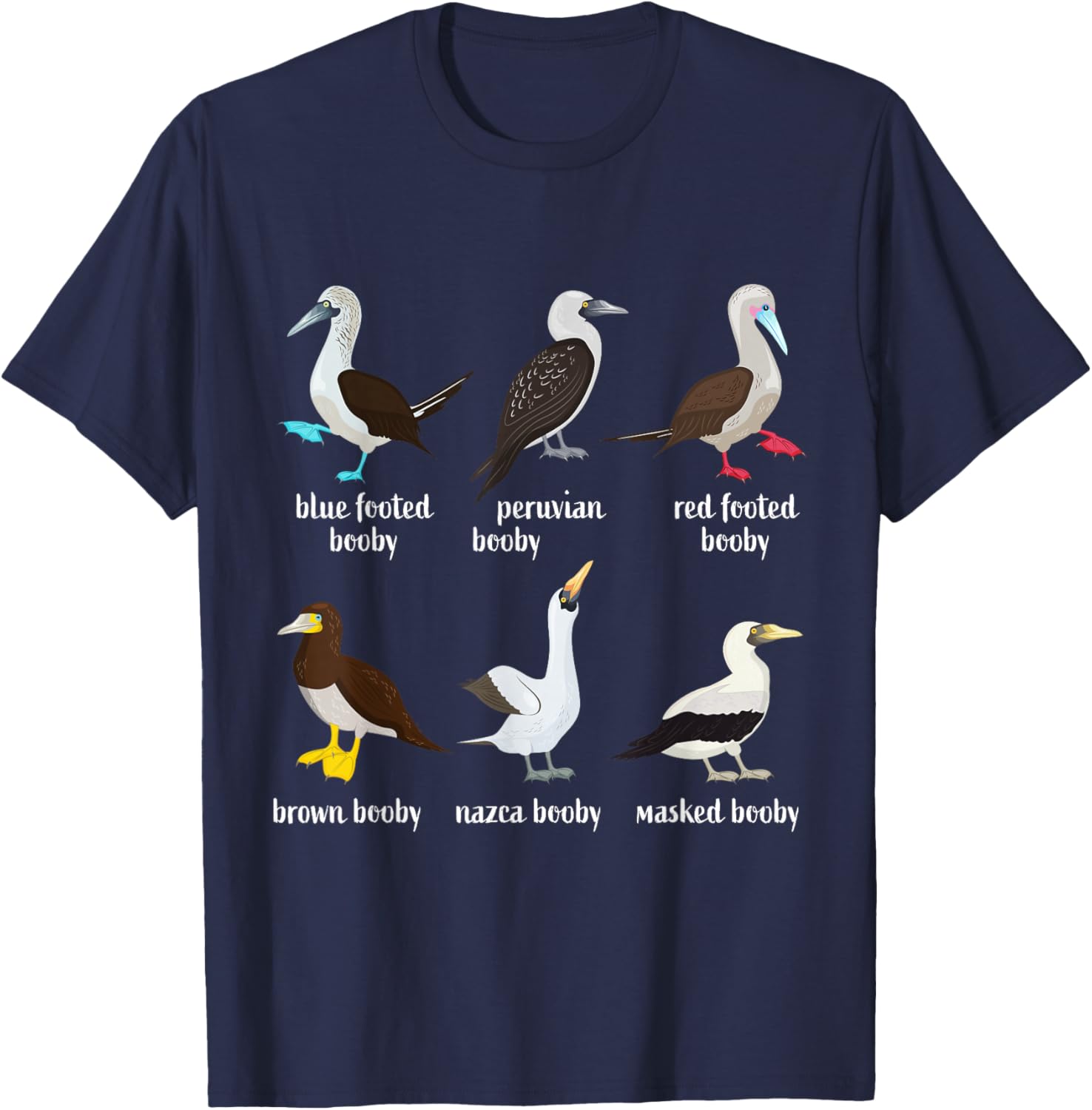 Types of Booby Birds galapagos islands wildlife T-Shirt - T-Shirt | Navy