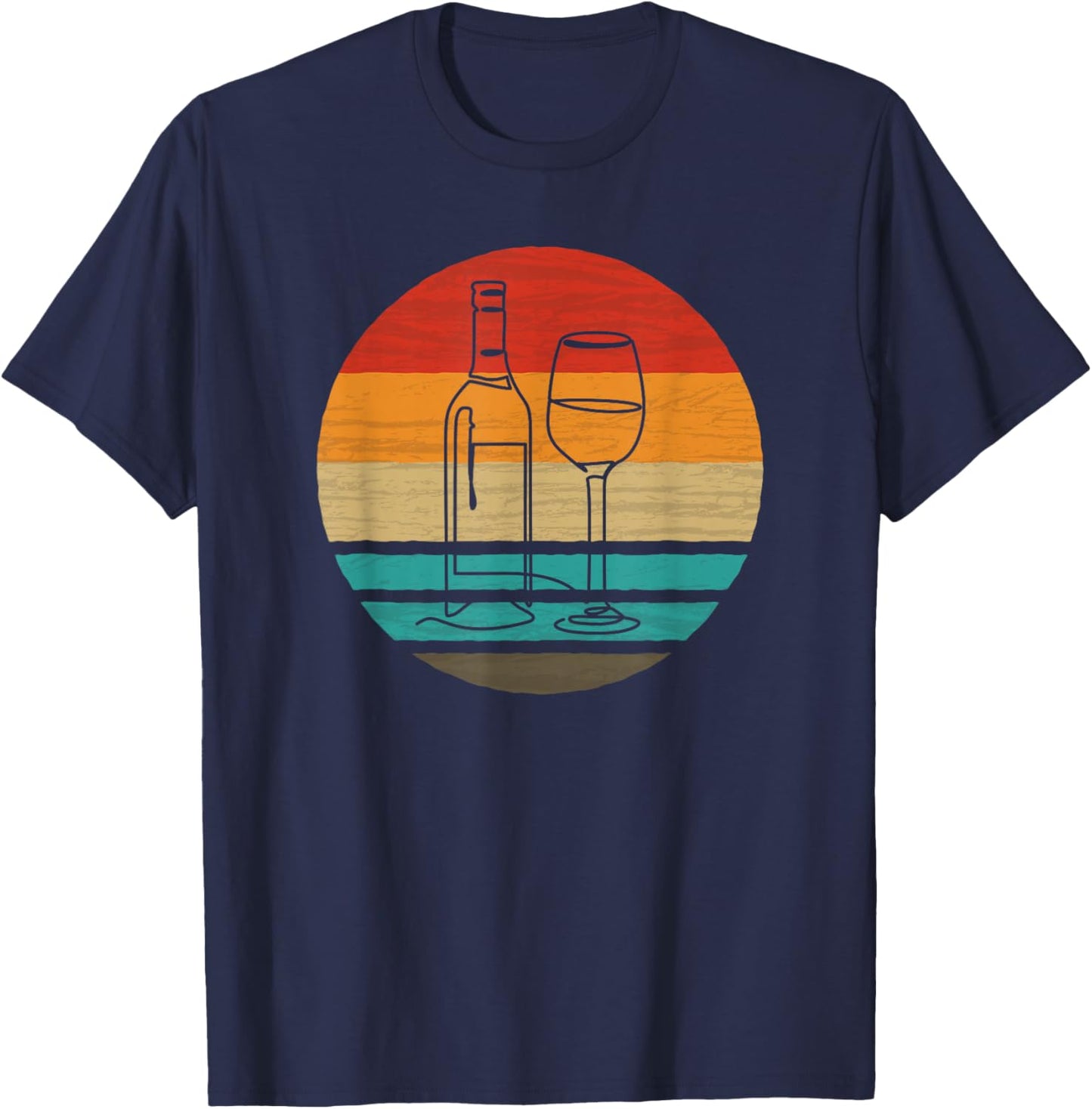 Wine Bottle Glass Line Art Retro Style Vintage T-Shirt - T-Shirt | Navy