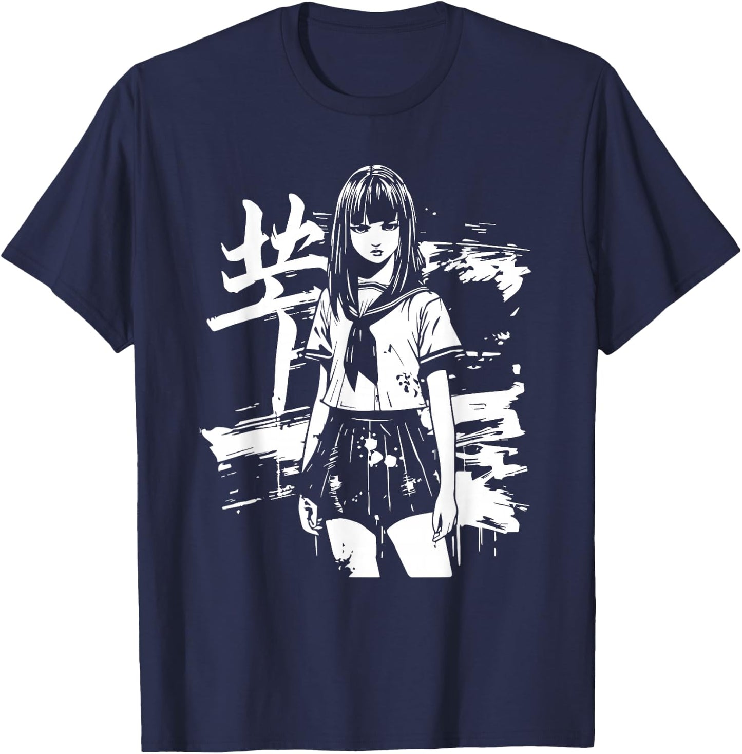 Anime Horror Girl Aesthetic Soft Grunge Waifu Japanese Otaku T-Shirt - T-Shirt | Navy