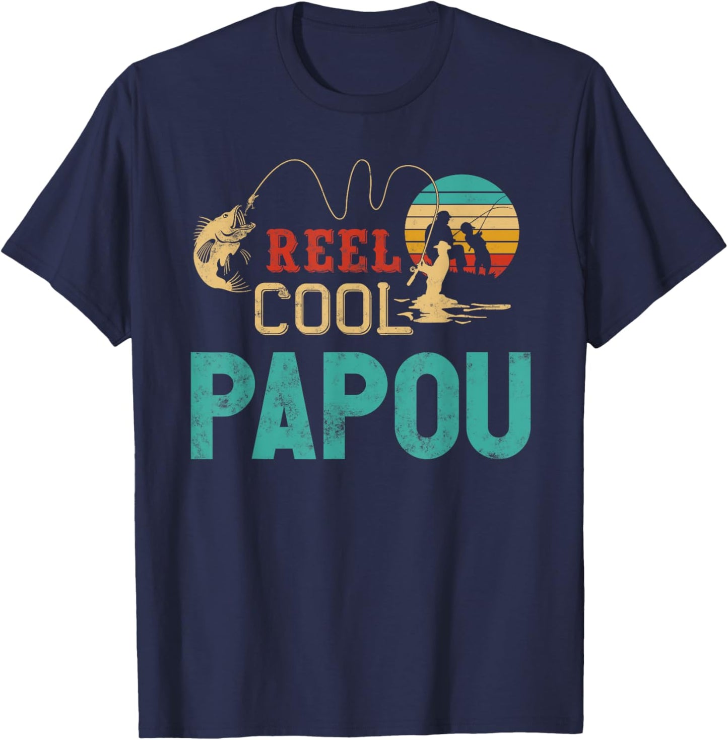 Reel Cool Papou vintage funny fishing rod gifts for Papou T-Shirt - T-Shirt | Navy
