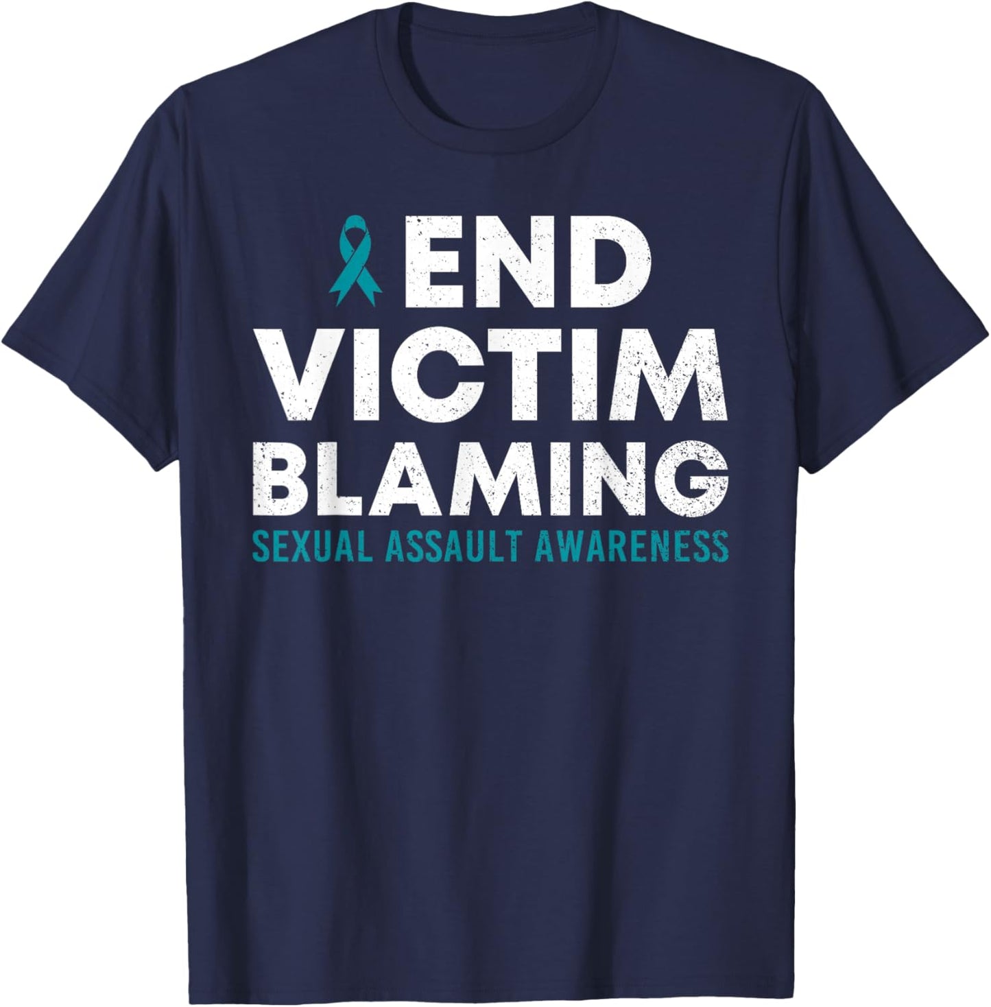 End Victim Blaming Sexual Assault Awareness Month Ribbon T-Shirt - T-Shirt | Navy