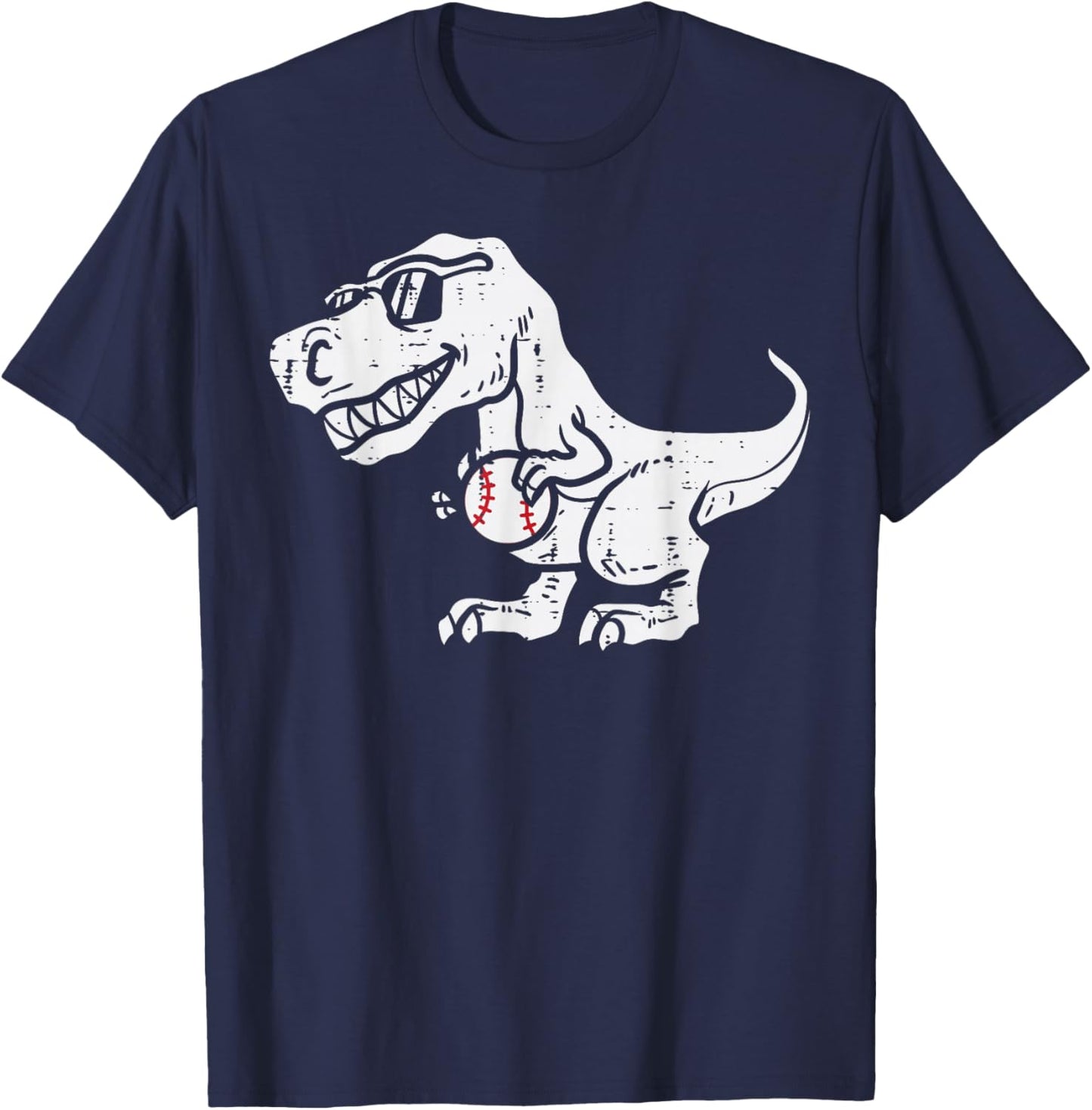 Trex Dinosaur Baseball Cute Sports Catcher Player Kids Boys T-Shirt - T-Shirt | Navy