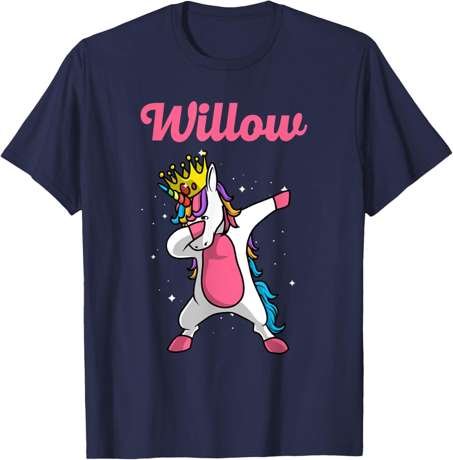 WILLOW Gift Name Personalized Birthday Dabbing Unicorn Queen T-Shirt - T-Shirt | Navy