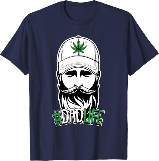 Dad Life Fathers Day Cool Weed Marijuana Stoner Papa Daddy T-Shirt - T-Shirt | Navy