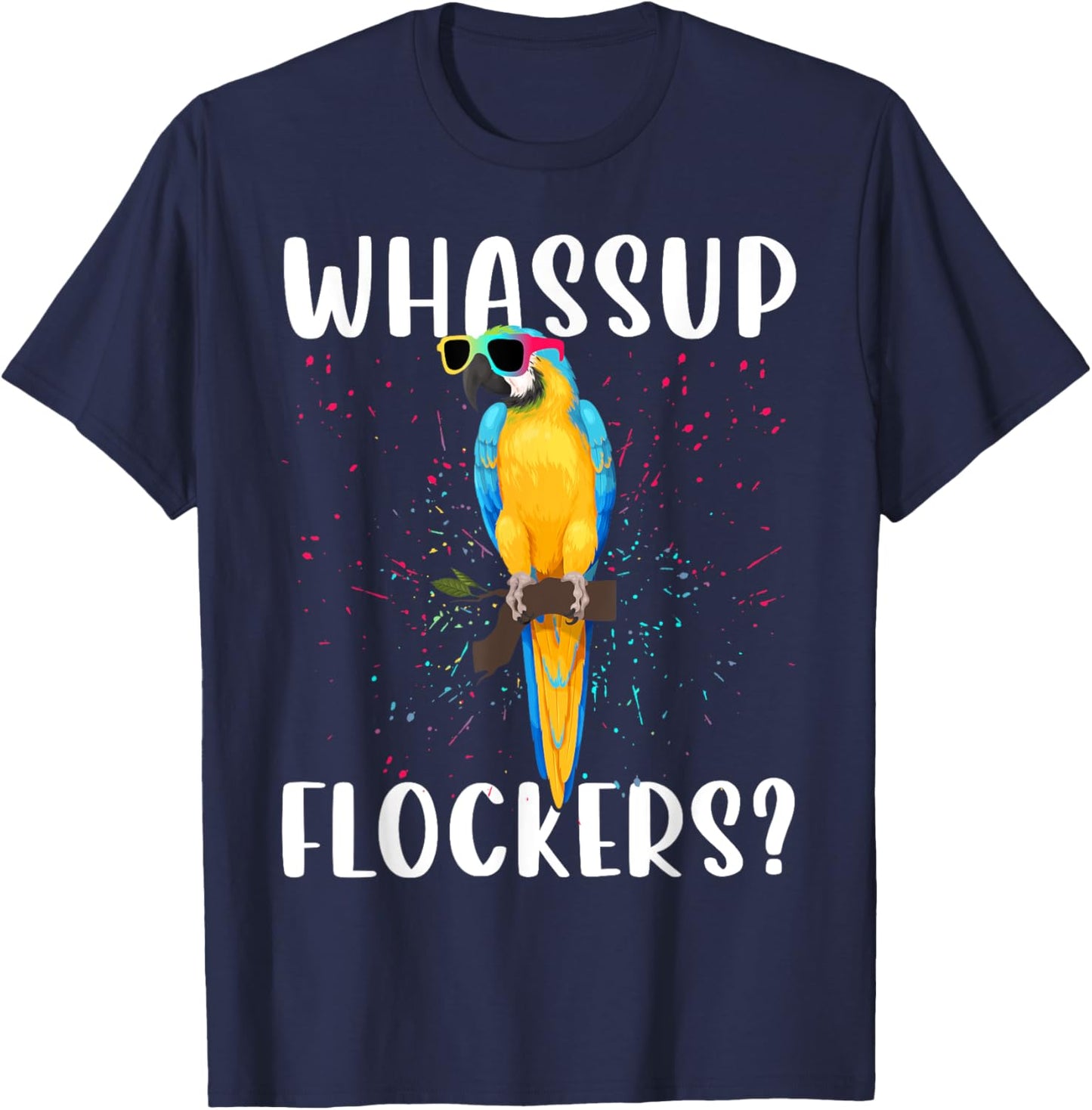 Whassup Flockers Shirt Macaw Shirt Blue Yellow Macaw T-Shirt - T-Shirt | Navy