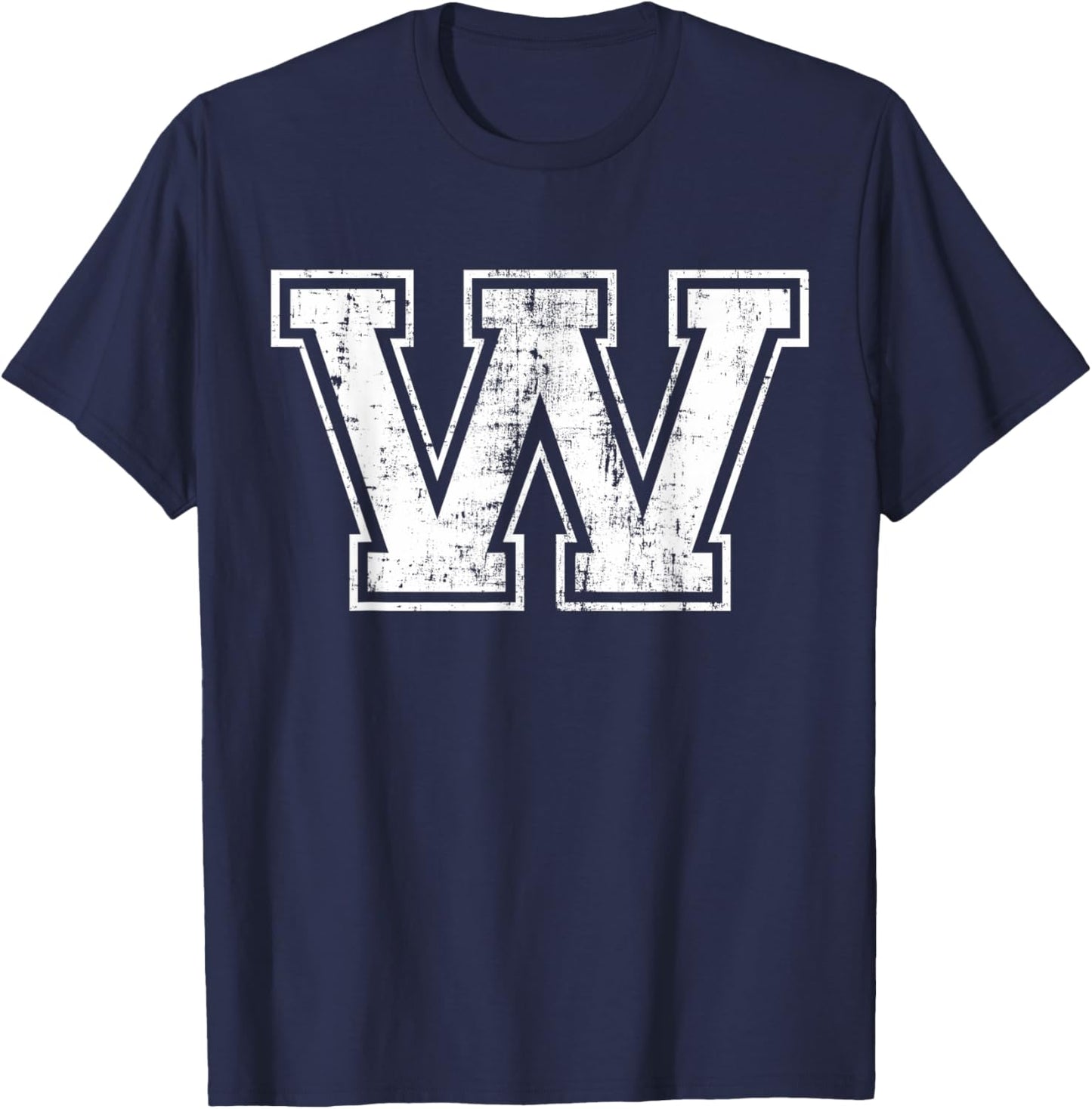 Letter W Uppercase Alphabet Initial School College Varsity T-Shirt - T-Shirt | Navy