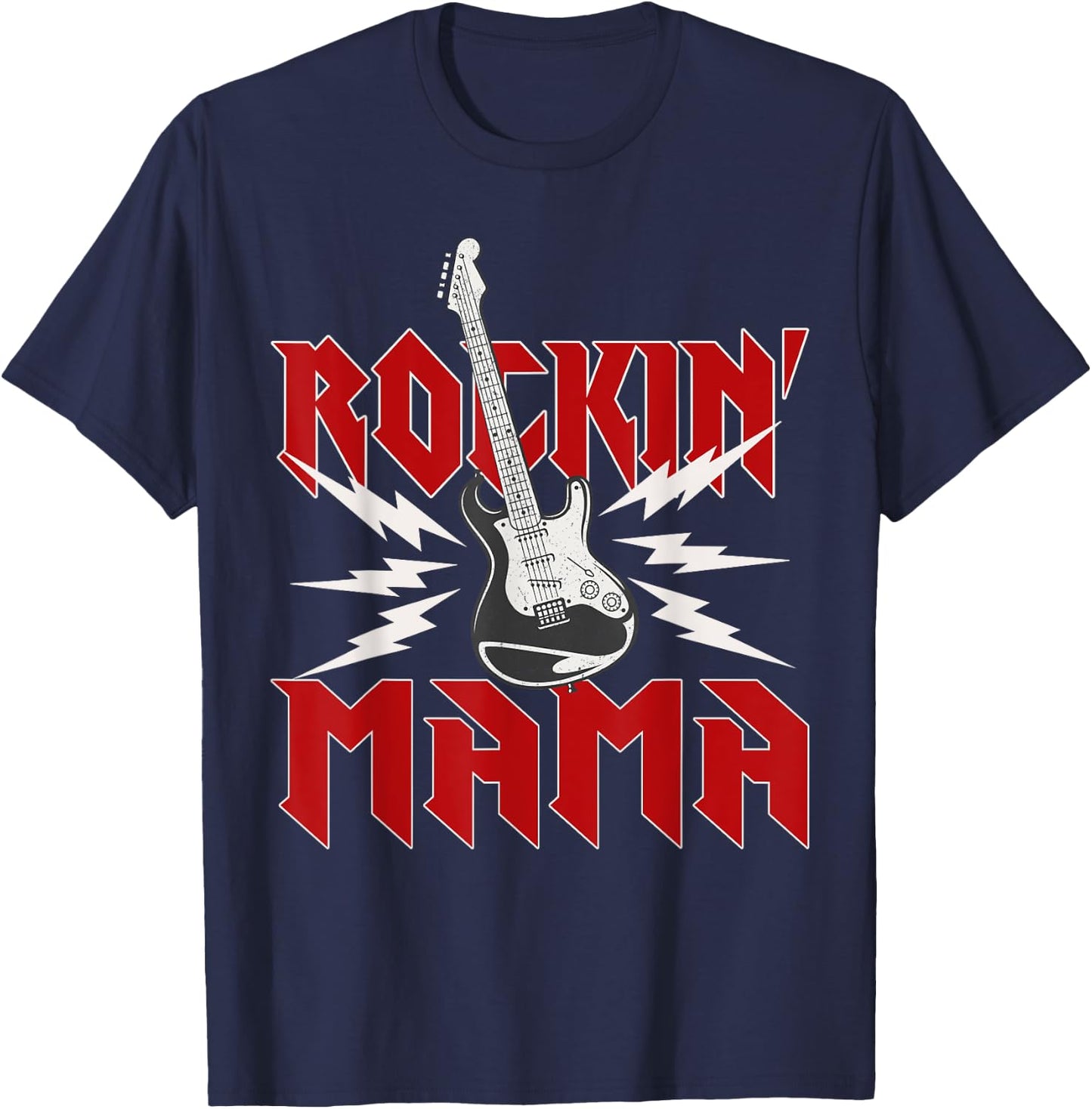 Mama Rockin One Birthday Family Matching Rock Guitar T-Shirt - T-Shirt | Navy