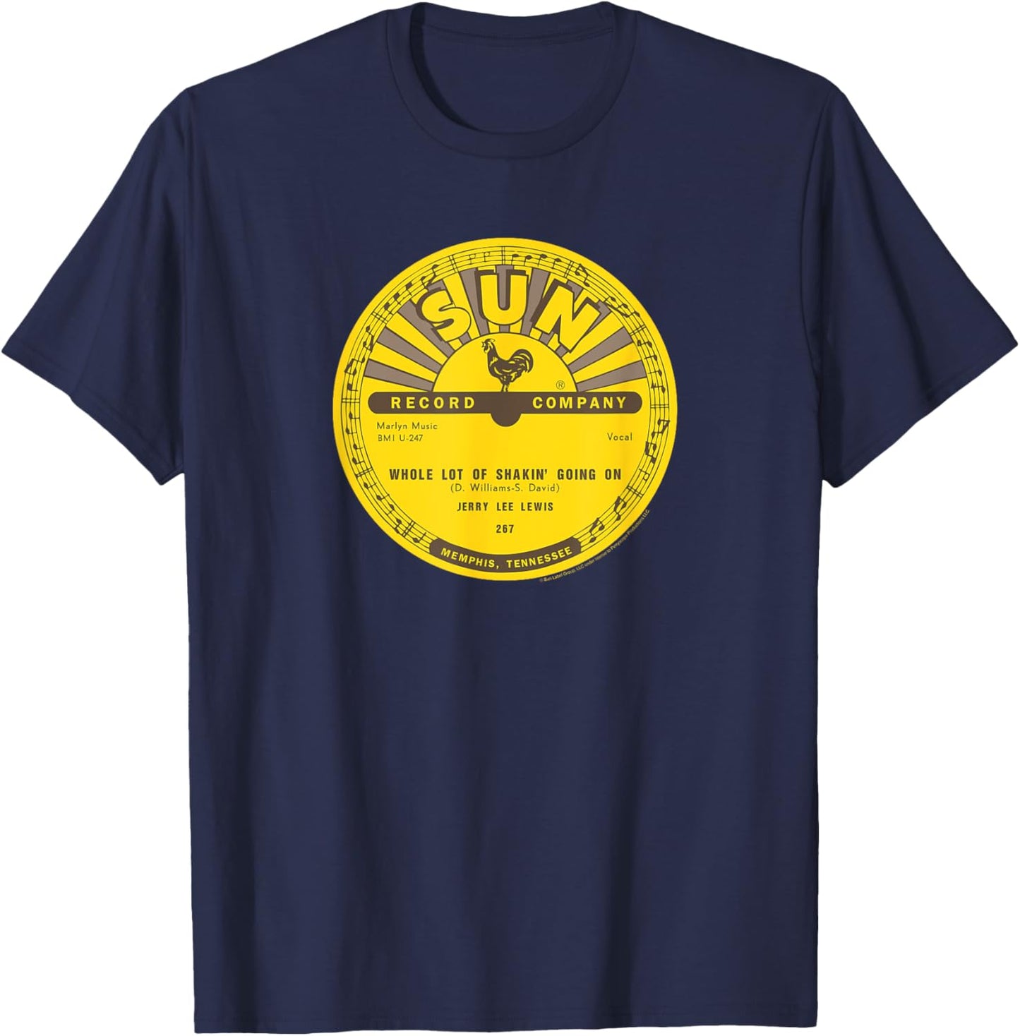 Sun Records Vinyl Jerry Lee Lewis Whole Lot of Shakin' T-Shirt - T-Shirt | Navy