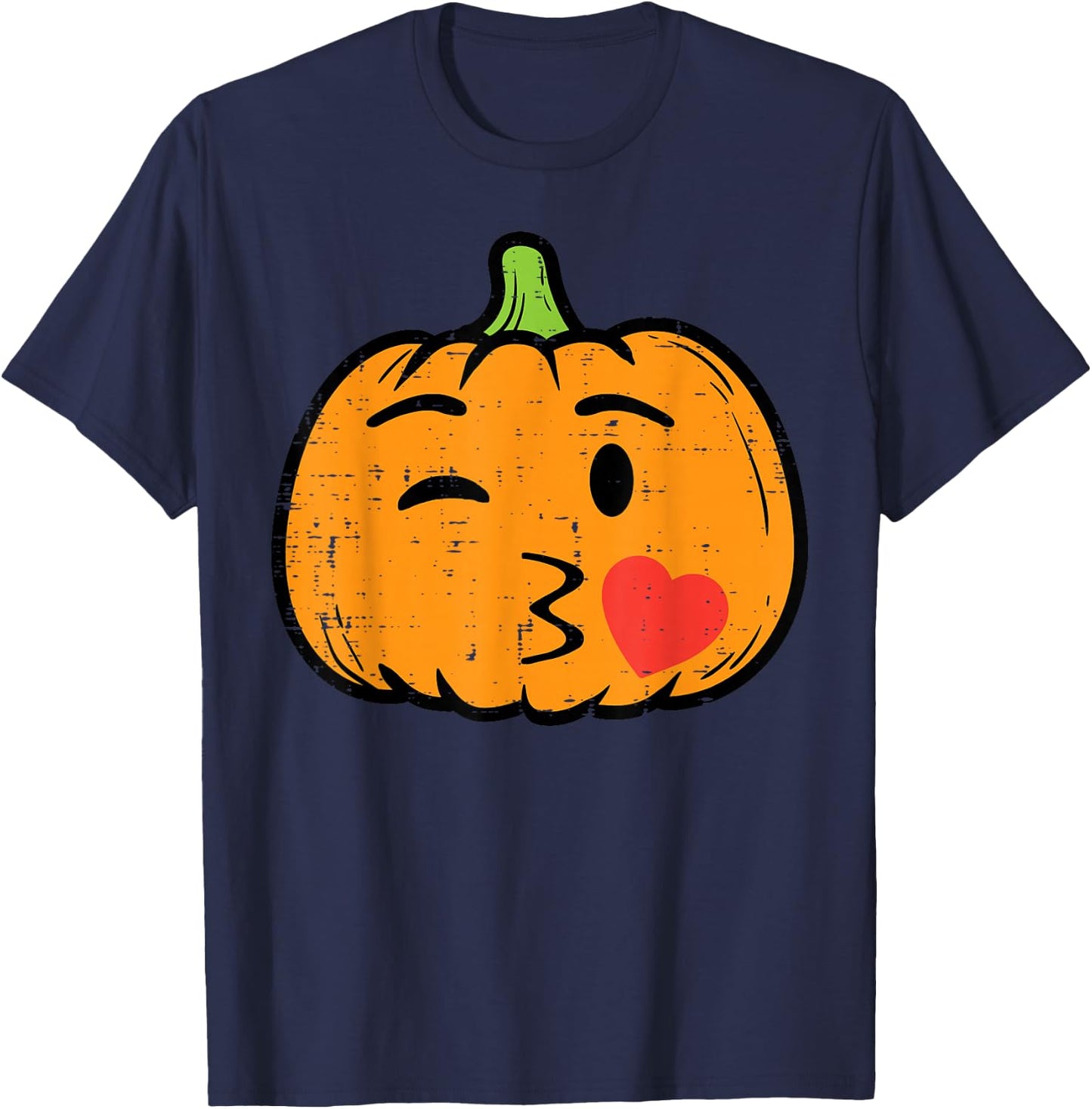 Halloween Pumpkin Face Kiss Cute Costume Girls Kid Women Men T-Shirt - T-Shirt | Navy