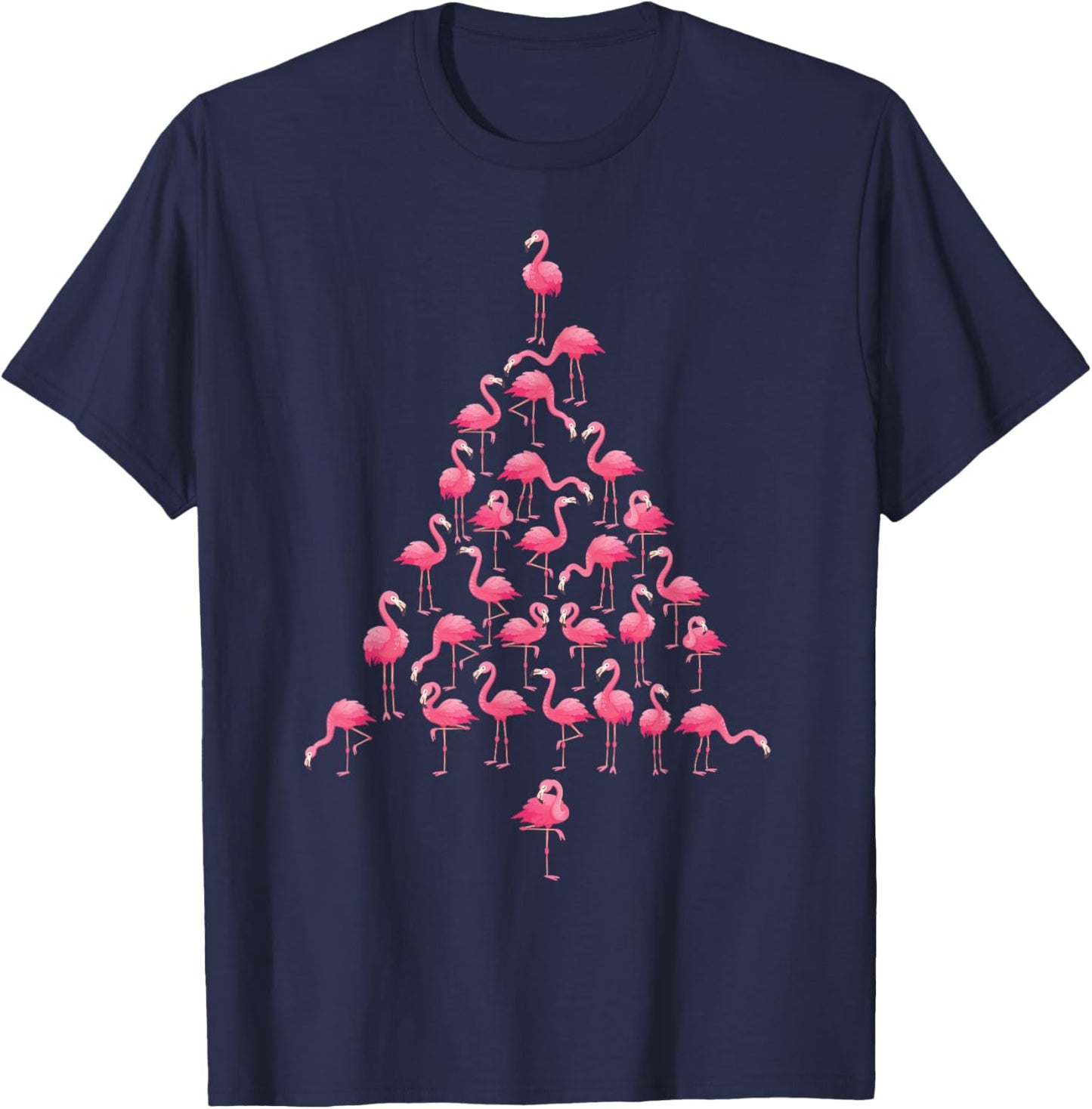 Funny Flamingo Christmas Tree Ornithologist Xmas Women Men T-Shirt - T-Shirt | Navy