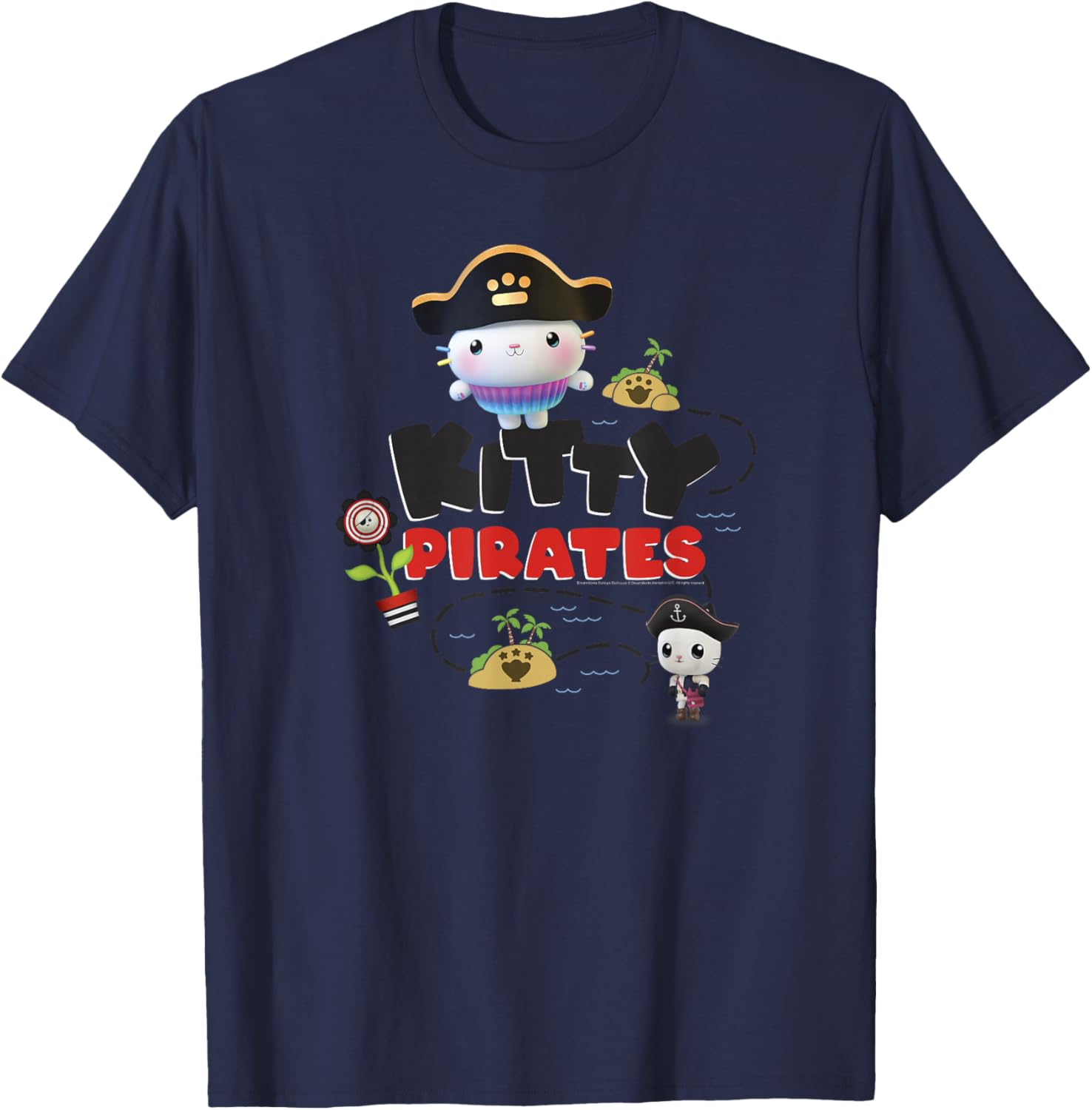 Gabby's Dollhouse Kitty Pirates Treasure Map T-Shirt - T-Shirt | Navy