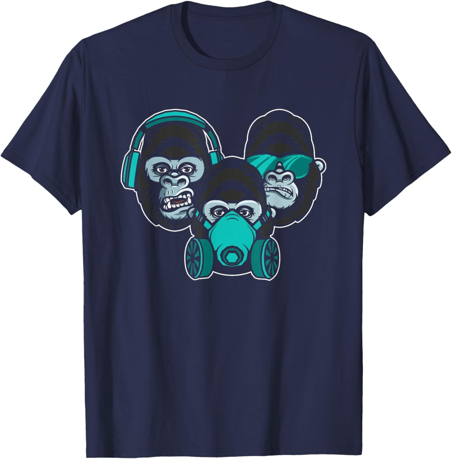 See Speak Hear No Evil Japan Japanese Wise Monkeys Gorilla T-Shirt - T-Shirt | Navy