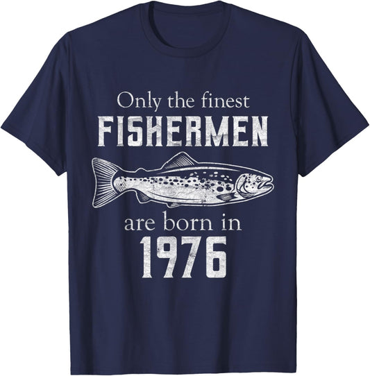 45th Birthday Vintage 1976 Fishing Fisherman 45 Year Old T-Shirt - T-Shirt | Navy