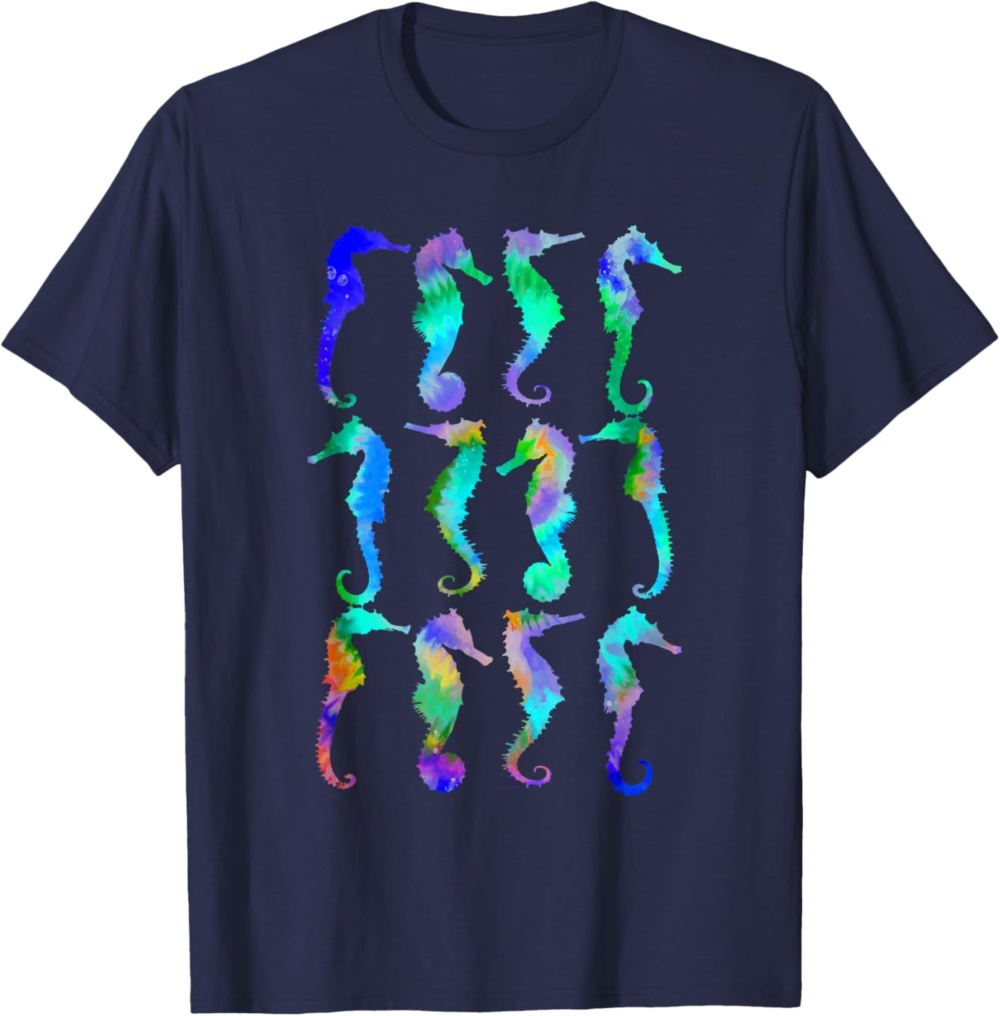 Sea Fish Underwater Aquarium Ocean Biology Tie Dye Seahorse T-Shirt - T-Shirt | Navy