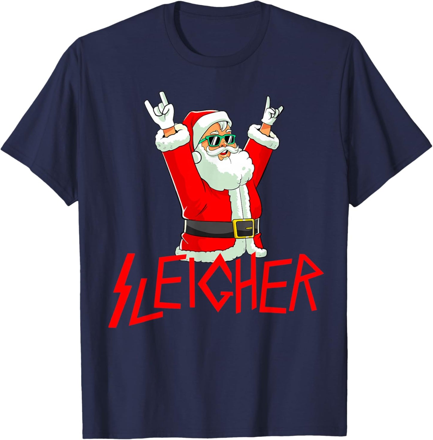 Sleigher Funny Christmas Heavy Metal Music Gifts Men Women T-Shirt - T-Shirt | Navy