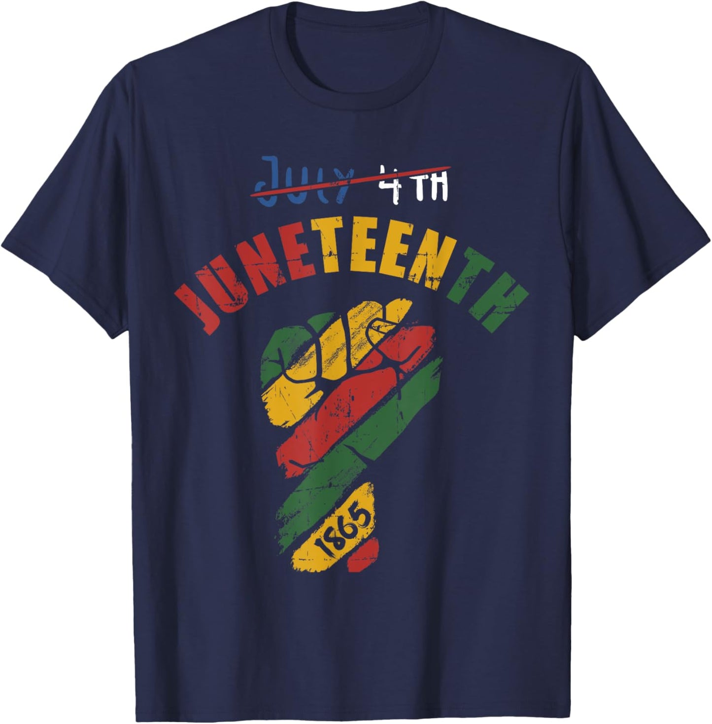 Juneteenth fist with flag for black independence since 1865 T-Shirt - T-Shirt | Navy