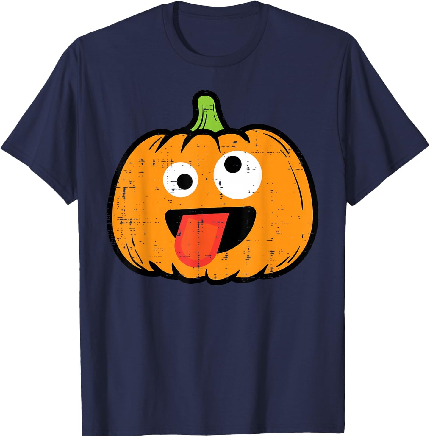 Halloween Pumpkin Tongue Out Face Costume Boy Kids Men Women T-Shirt - T-Shirt | Navy