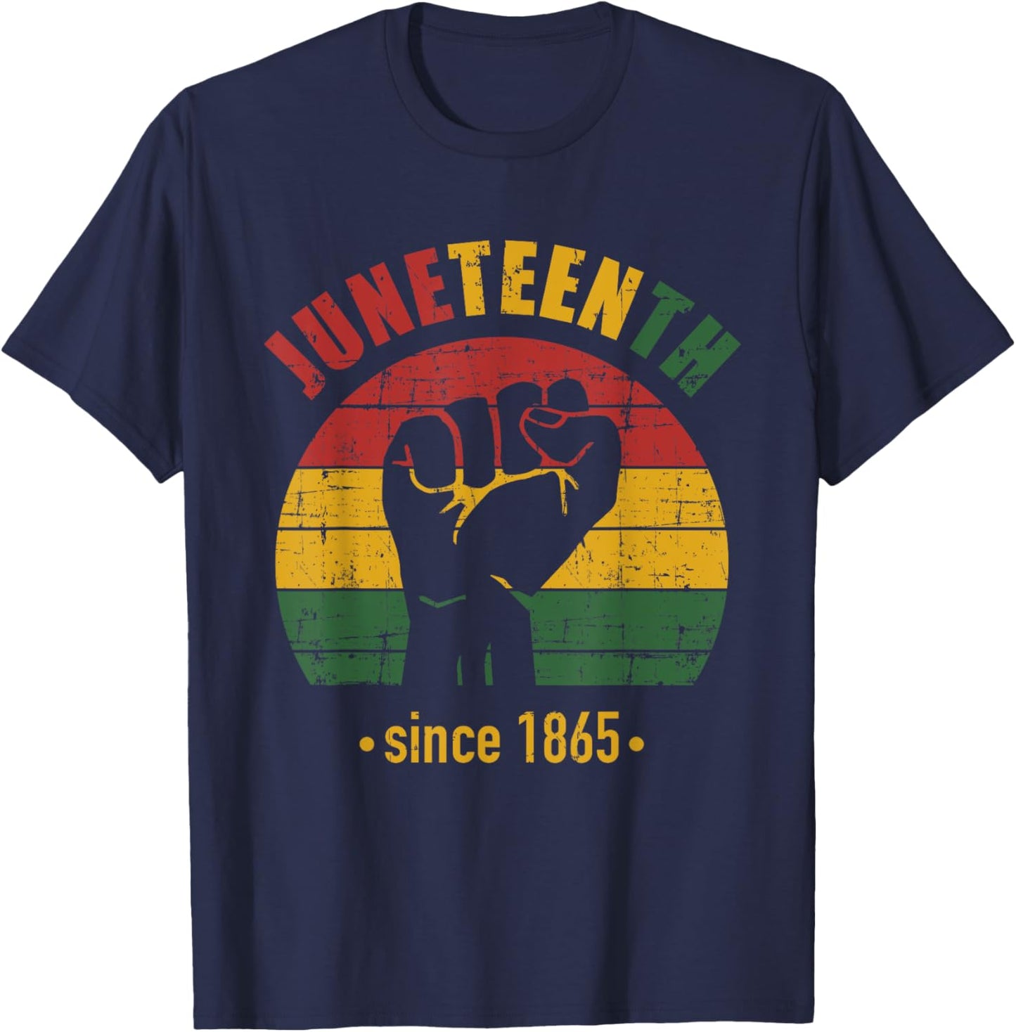 Juneteenth since 1865 with pan african flag and fist T-Shirt - T-Shirt | Navy