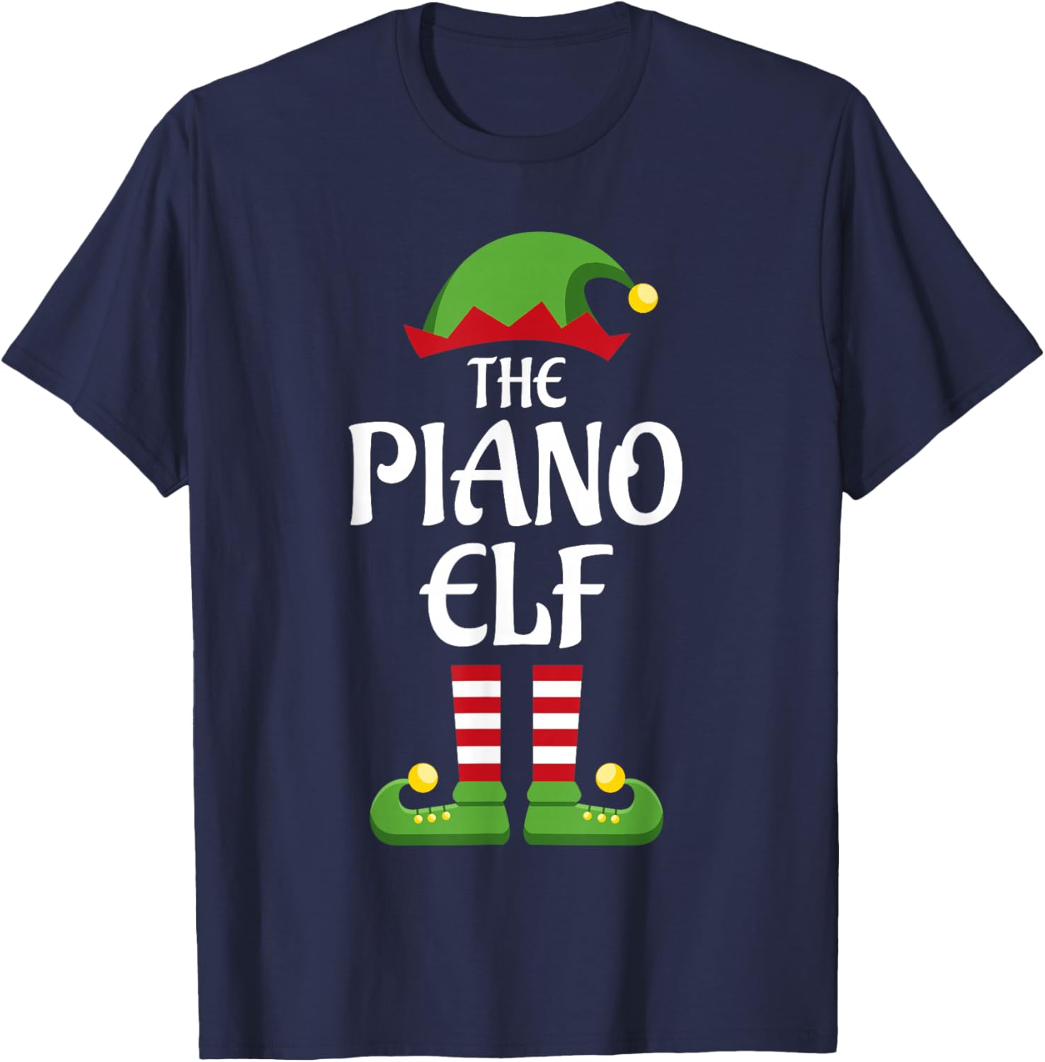 Piano Elf Family Matching Group Christmas T-Shirt - T-Shirt | Navy