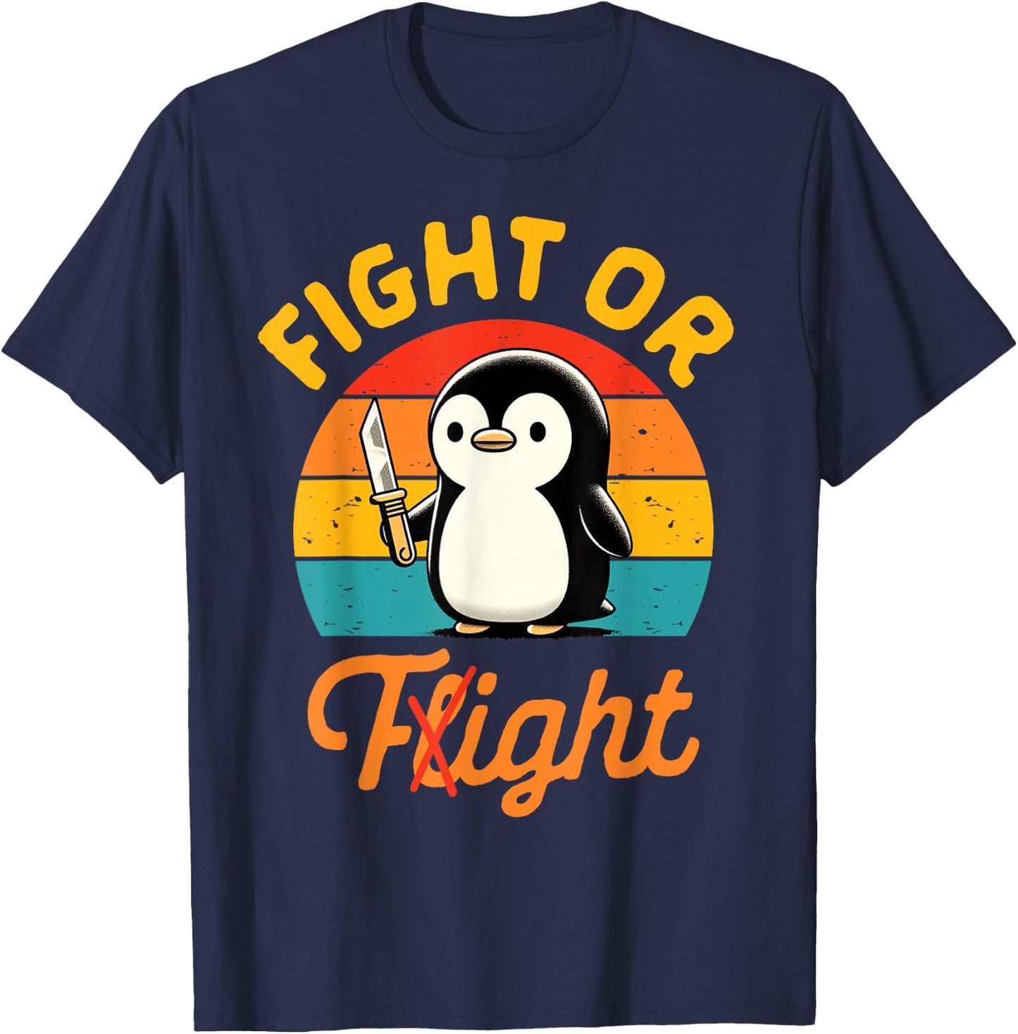 Funny Sarcastic BFF Retro Vintage Jokes Sarcasm Humor Penguin Holding A Knife T-Shirt - T-Shirt | Navy
