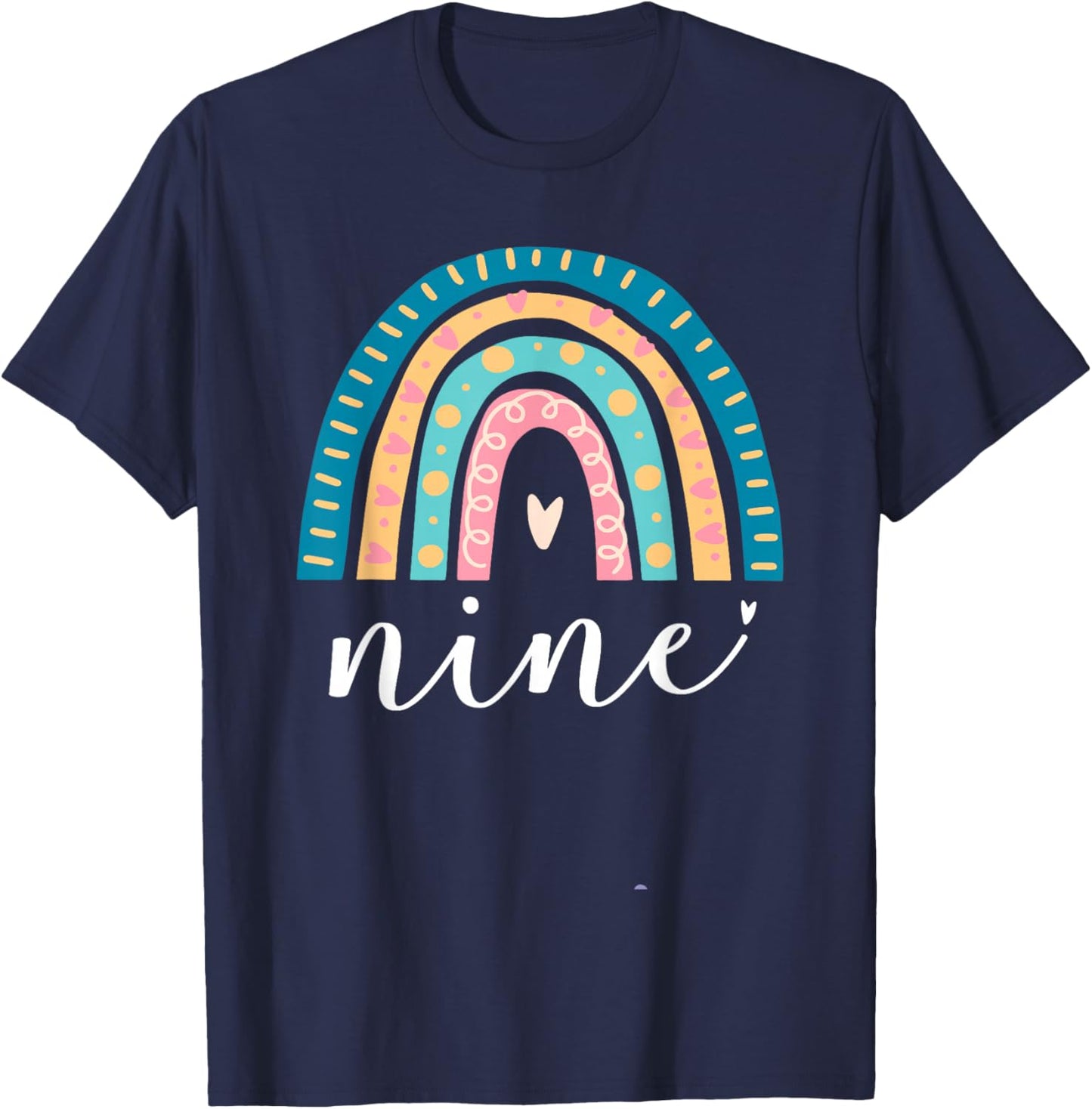 Nine Year Old Rainbow 9th Birthday Gifts For Girls 9 Bday T-Shirt - T-Shirt | Navy