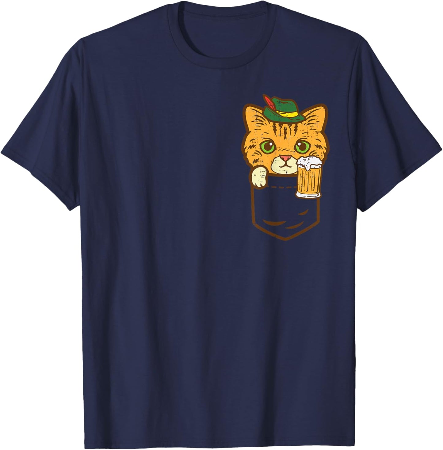 Pocket Cat Oktoberfest Hat Bavarian Kitten German Men Women T-Shirt - T-Shirt | Navy