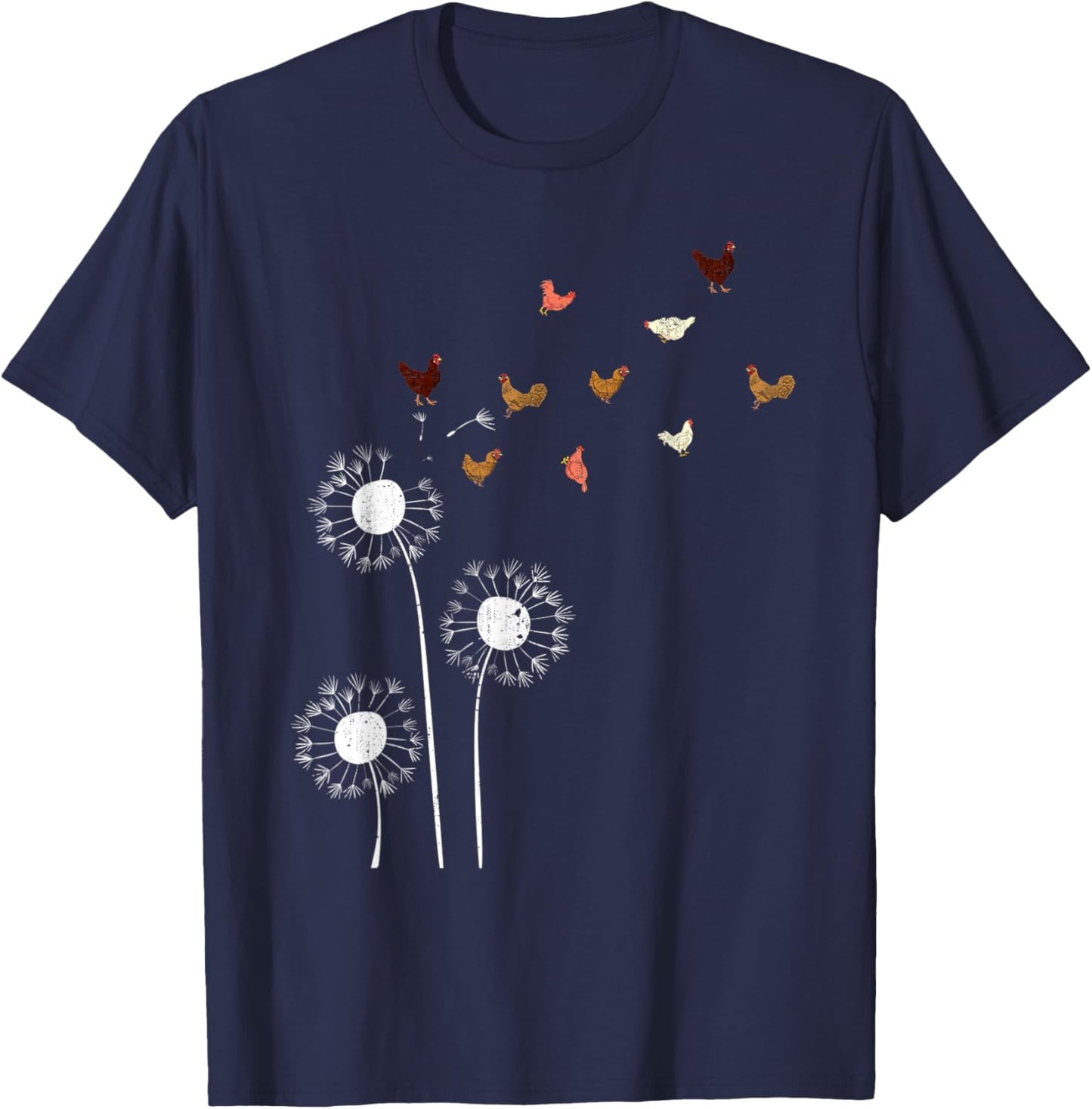 Poultry Farm Animal Farming Farmer Bird Dandelion Chicken T-Shirt - T-Shirt | Navy