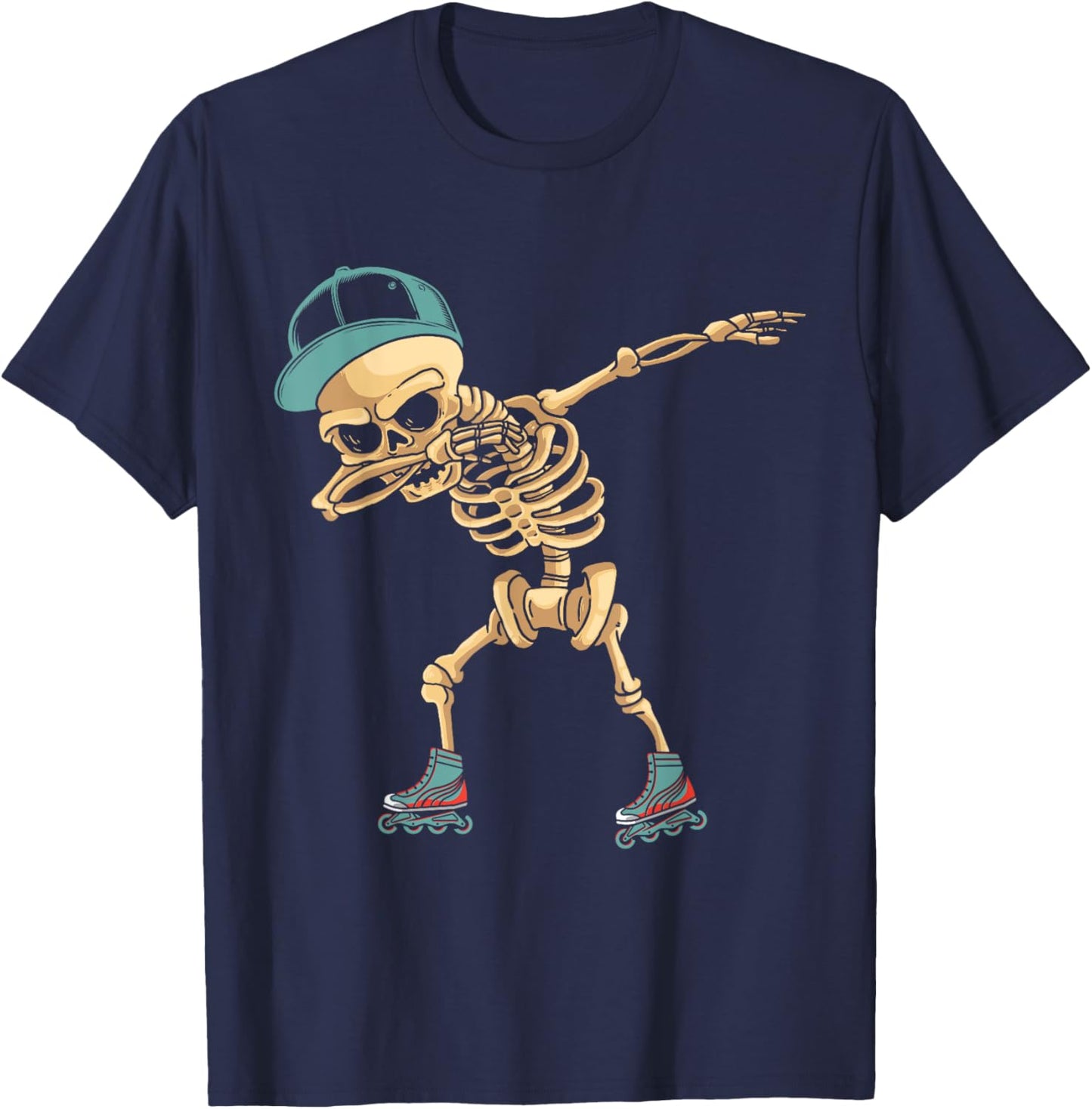 Dabbing Dab Skeleton Roller Blades Skating Blades Fun T-Shirt - T-Shirt | Navy