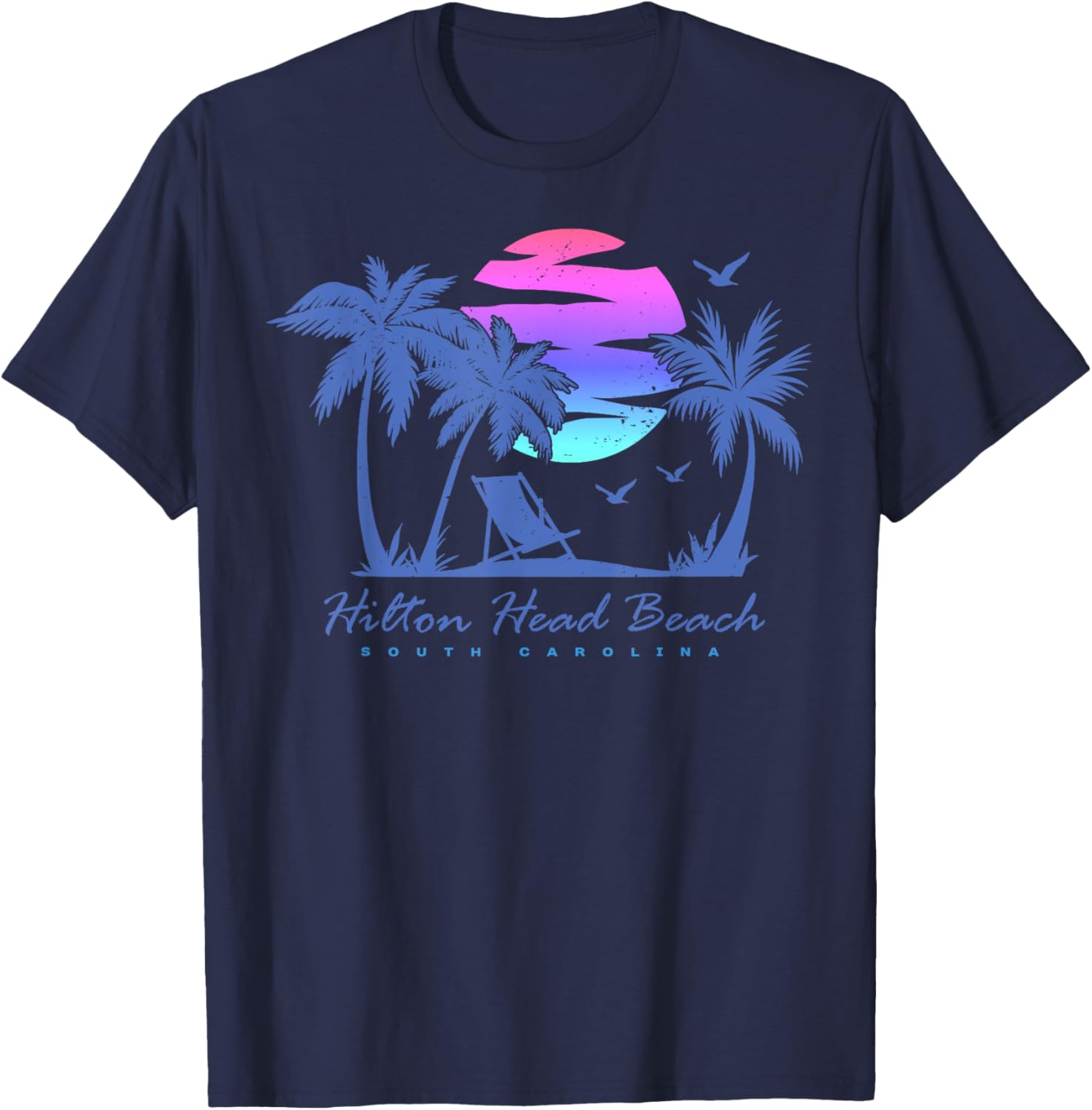 HILTON HEAD BEACH SOUTH CAROLINA Vacation Vintage Sunset Men Women Kids T-Shirt - T-Shirt | Navy